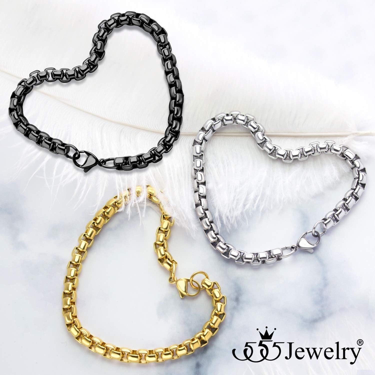 image:image555Jewelry 5mm Stainless Steel Box Chain Bracelet for Men amp Women 65 to 9 InchBlack