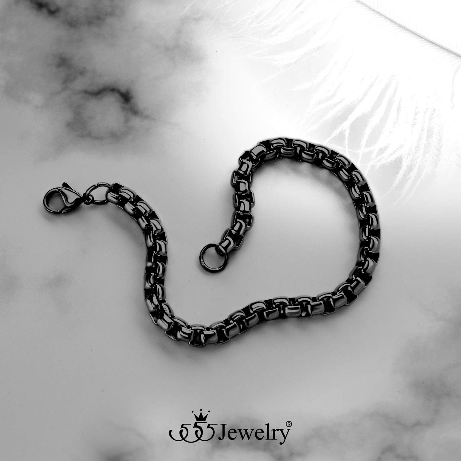 image:image555Jewelry 5mm Stainless Steel Box Chain Bracelet for Men amp Women 65 to 9 InchBlack