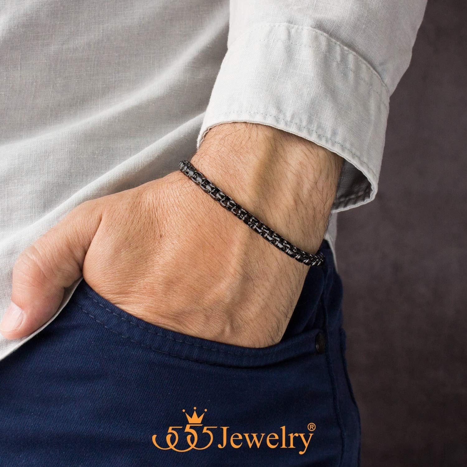 image:image555Jewelry 5mm Stainless Steel Box Chain Bracelet for Men amp Women 65 to 9 InchBlack