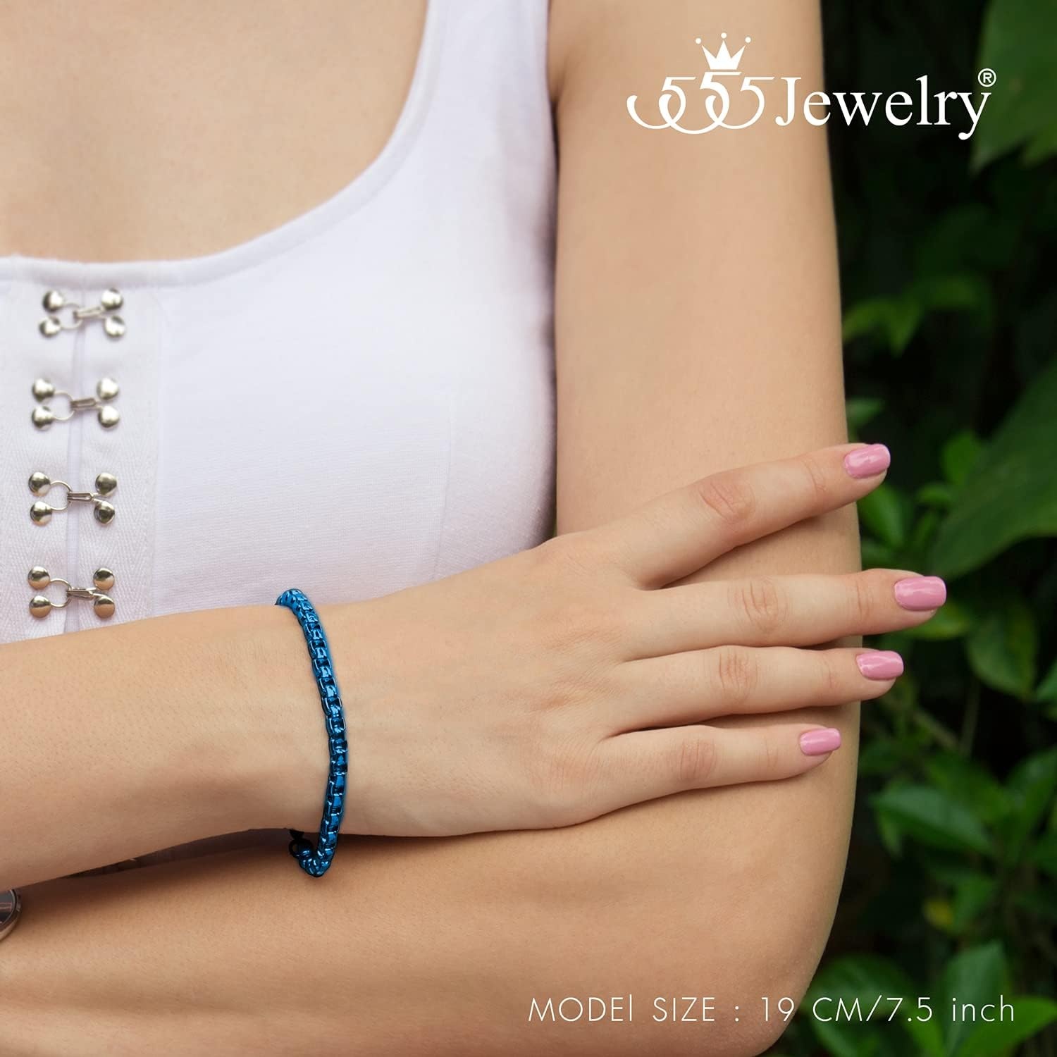 image:image555Jewelry 5mm Stainless Steel Box Chain Bracelet for Men amp Women 65 to 9 InchBlue
