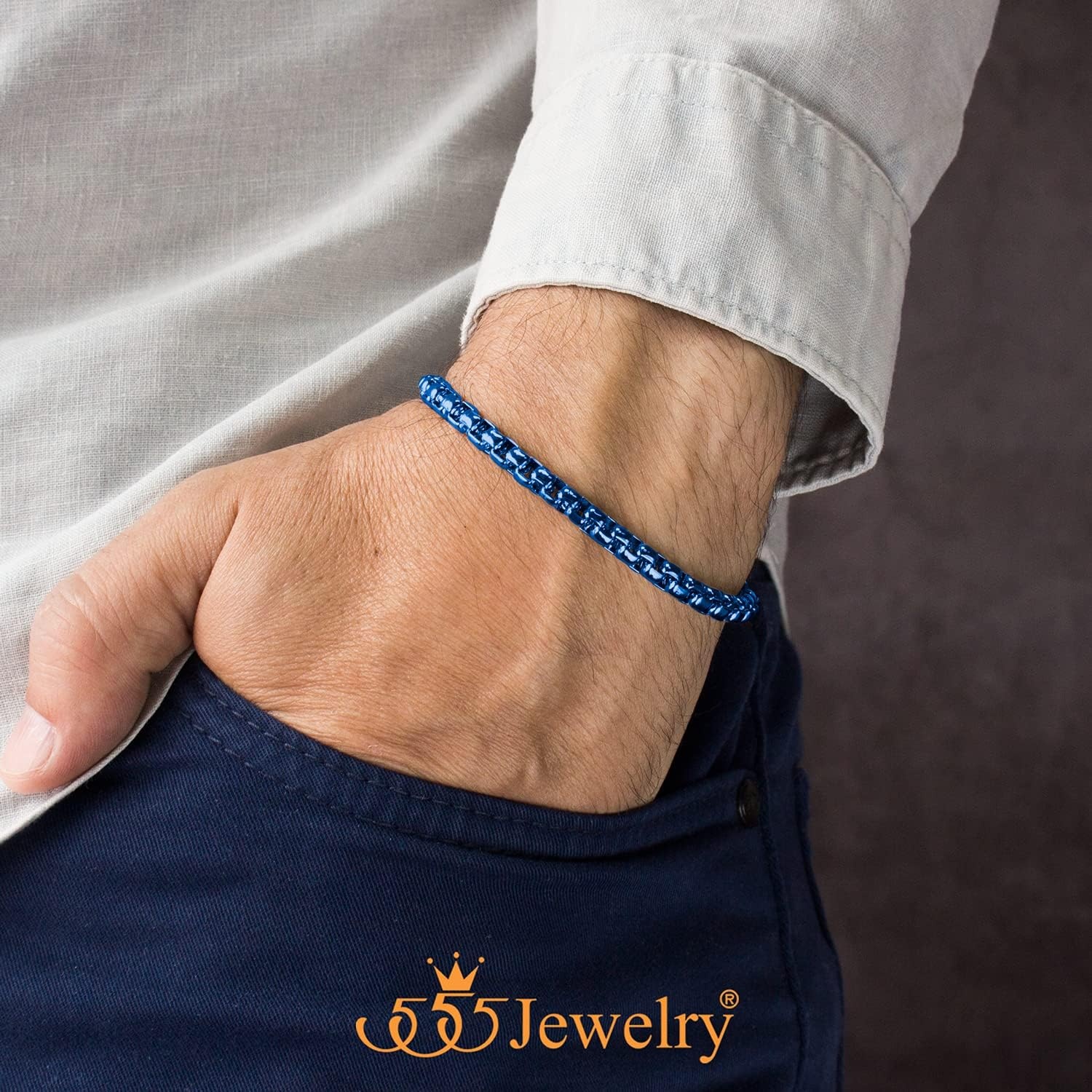 image:image555Jewelry 5mm Stainless Steel Box Chain Bracelet for Men amp Women 65 to 9 InchBlue