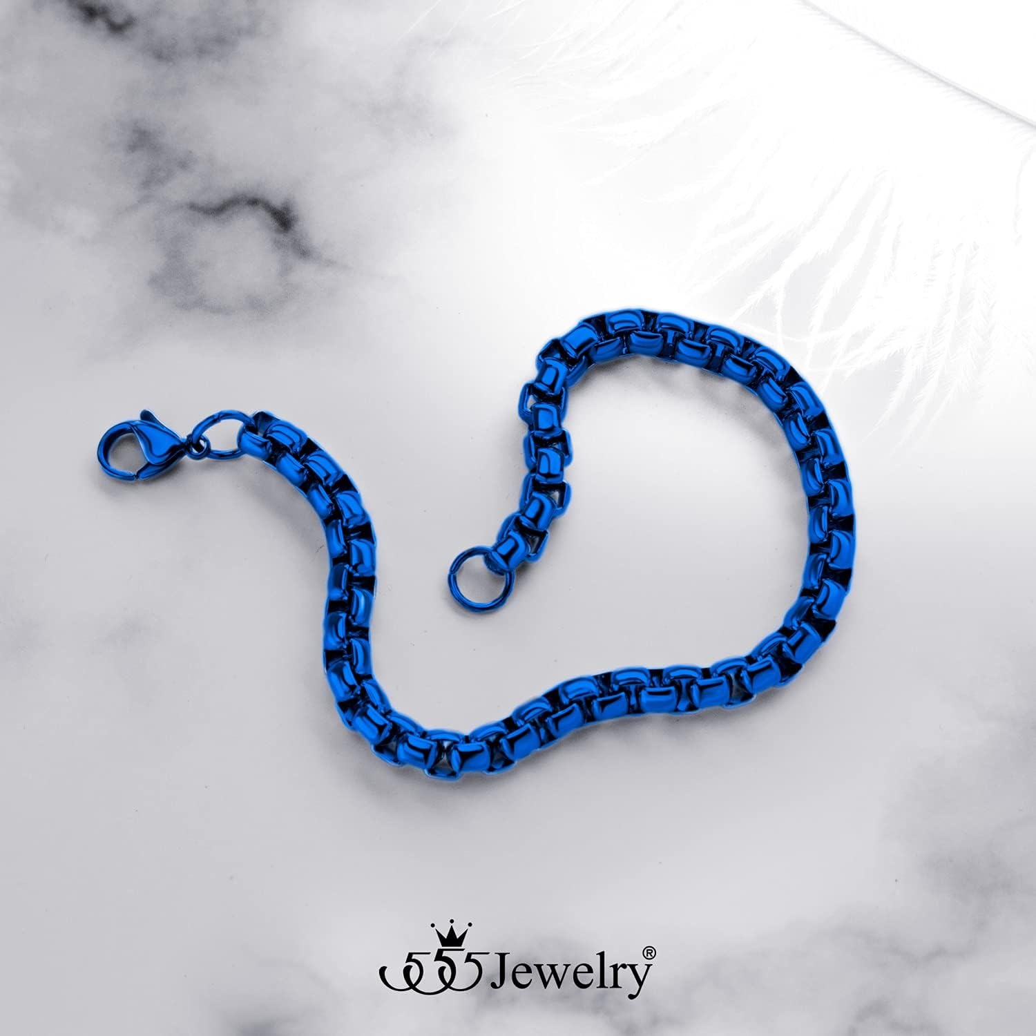 image:image555Jewelry 5mm Stainless Steel Box Chain Bracelet for Men amp Women 65 to 9 InchBlue
