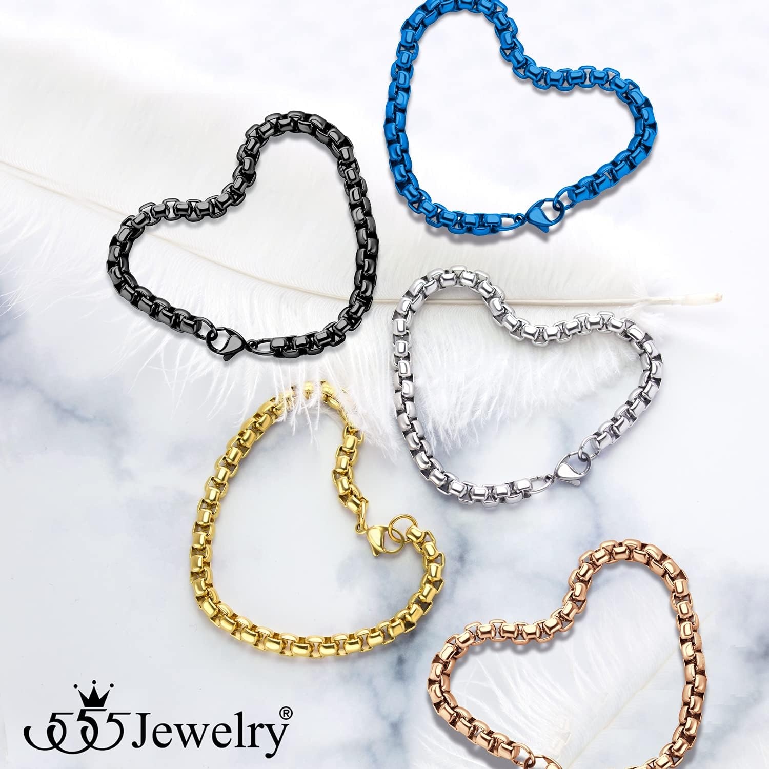 image:image555Jewelry 5mm Stainless Steel Box Chain Bracelet for Men amp Women 65 to 9 InchBlue