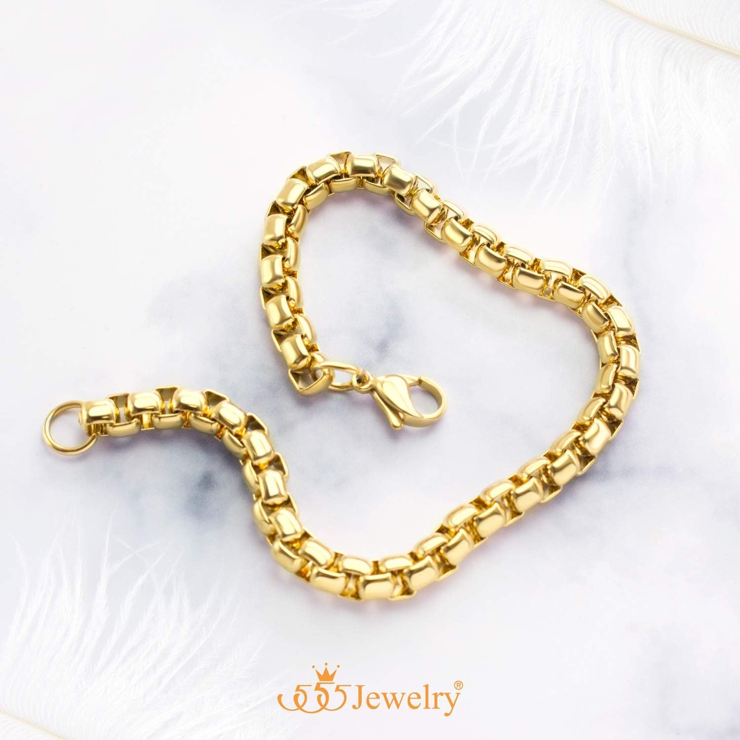 image:image555Jewelry 5mm Stainless Steel Box Chain Bracelet for Men amp Women 65 to 9 InchGold