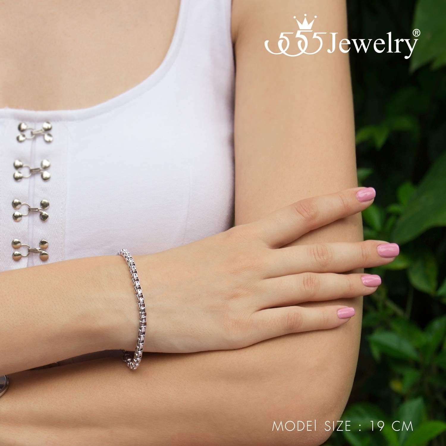 image:image555Jewelry 5mm Stainless Steel Box Chain Bracelet for Men amp Women 65 to 9 InchSilver