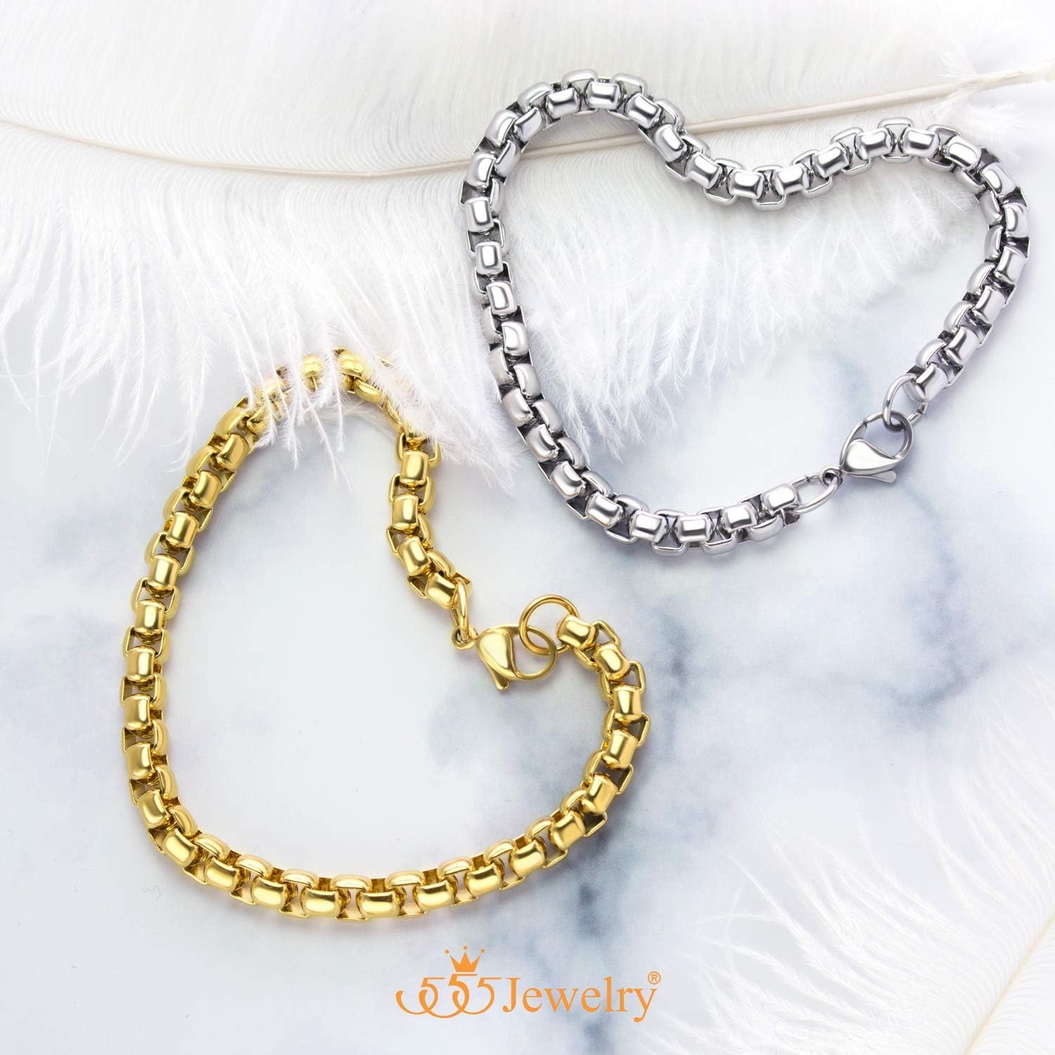 image:image555Jewelry 5mm Stainless Steel Box Chain Bracelet for Men amp Women 65 to 9 InchSilver