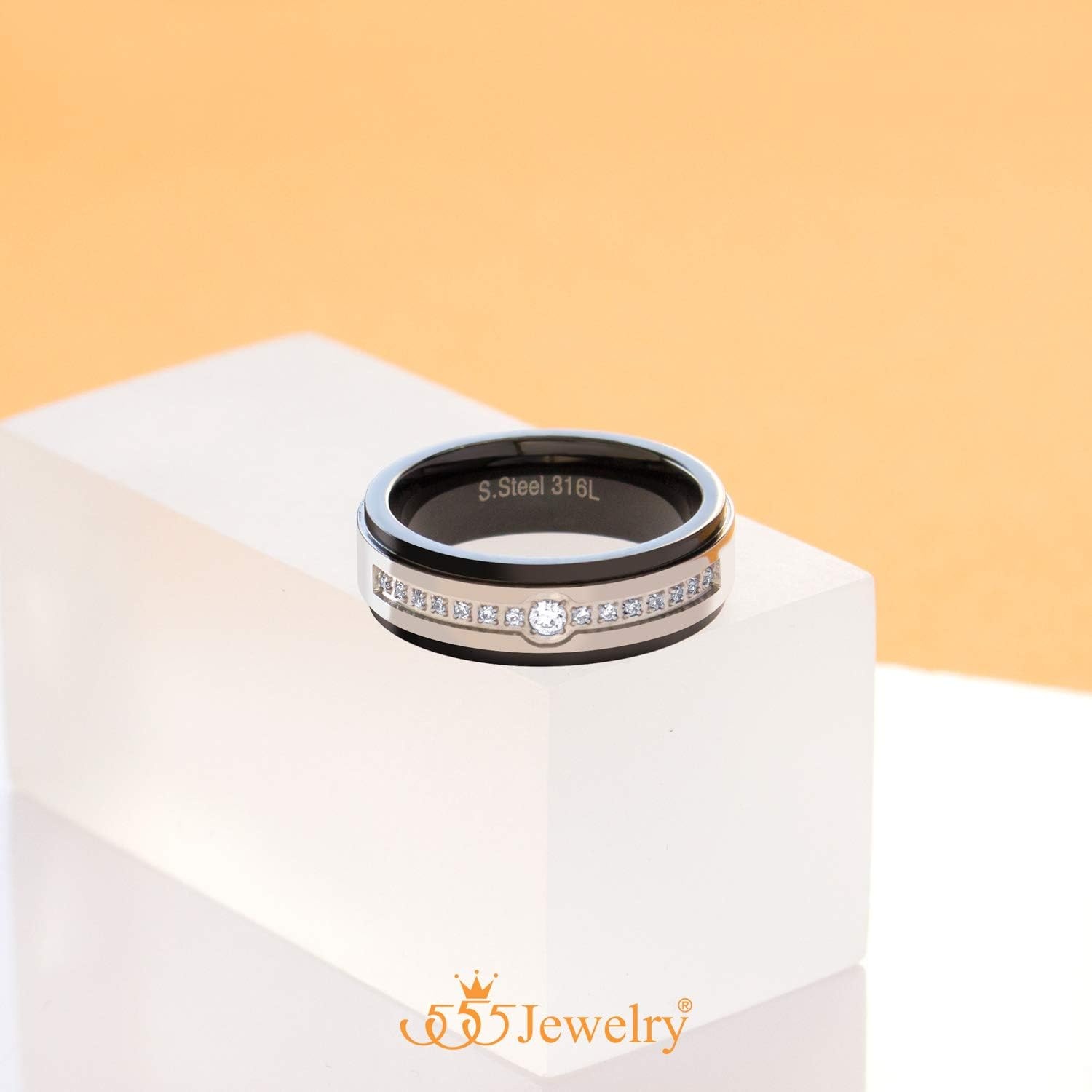image:image555Jewelry 6mm Stainless Steel Sparkly Cubic Zirconia Wedding Band Ring for Women amp MenSilver Black