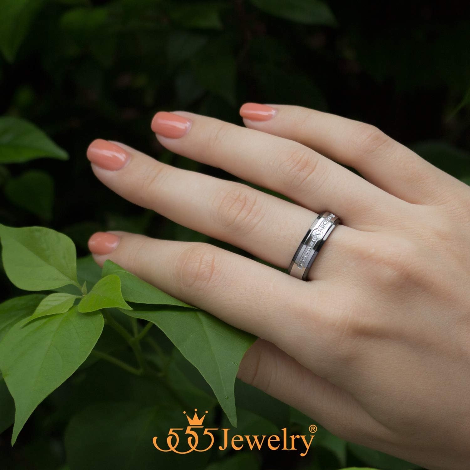 image:image555Jewelry 6mm Stainless Steel Sparkly Cubic Zirconia Wedding Band Ring for Women amp MenSilver Black