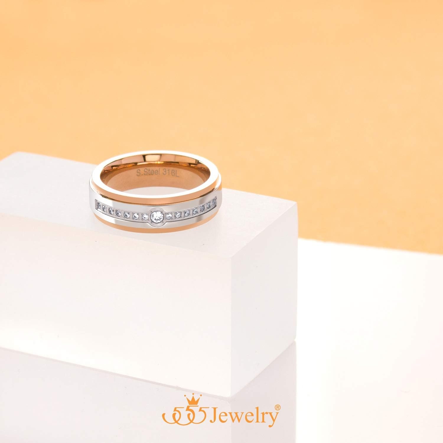 image:image555Jewelry 6mm Stainless Steel Sparkly Cubic Zirconia Wedding Band Ring for Women amp MenSilver Rose Gold