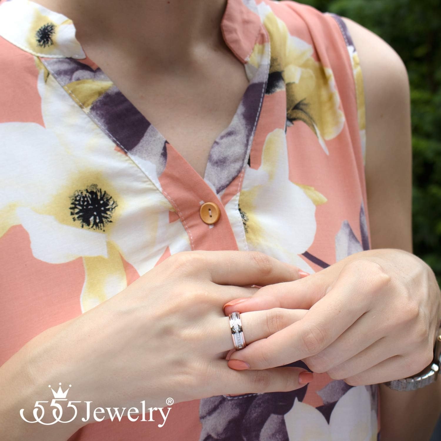 image:image555Jewelry 6mm Stainless Steel Sparkly Cubic Zirconia Wedding Band Ring for Women amp MenSilver Rose Gold