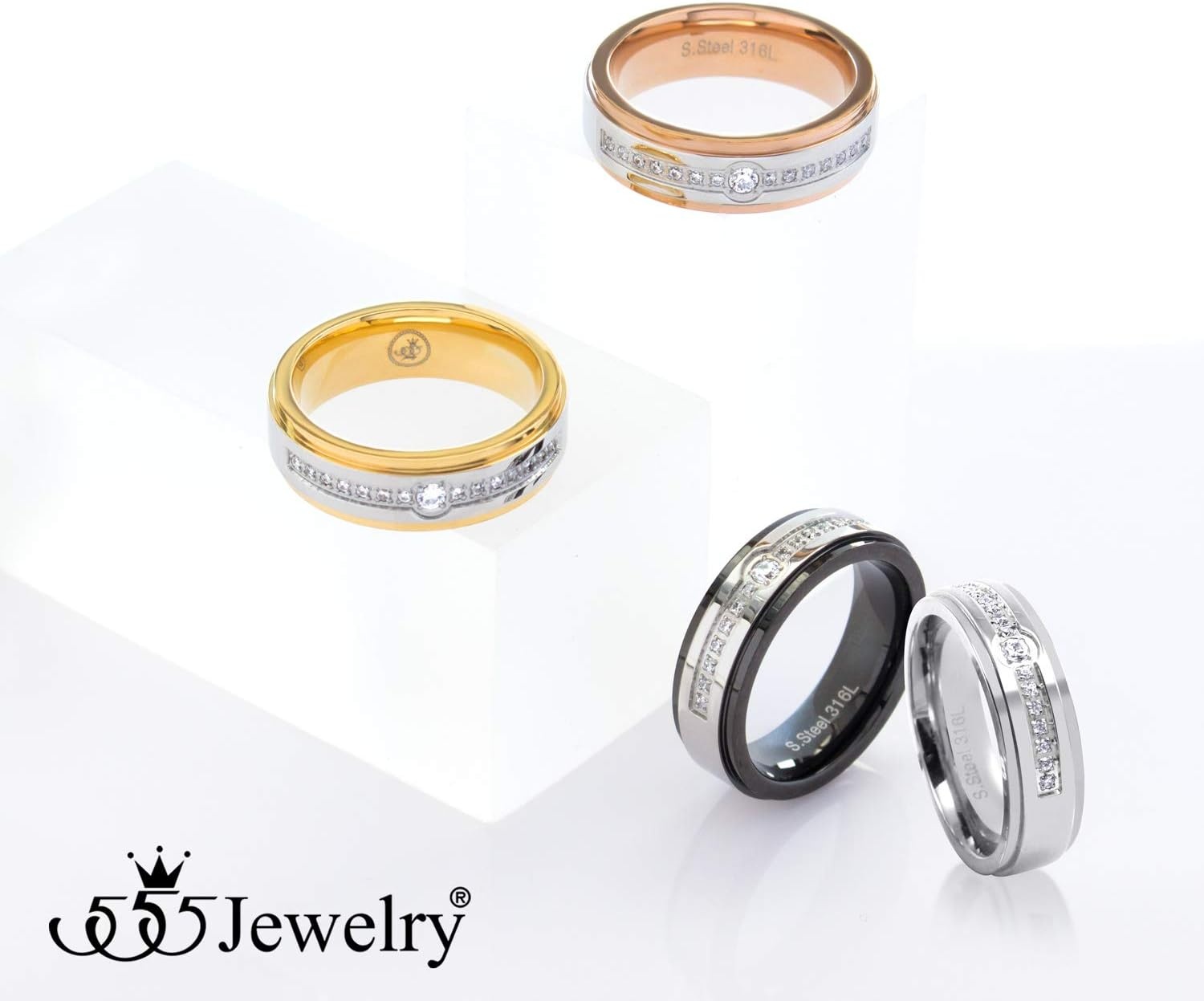 image:image555Jewelry 6mm Stainless Steel Sparkly Cubic Zirconia Wedding Band Ring for Women amp MenSilver Rose Gold