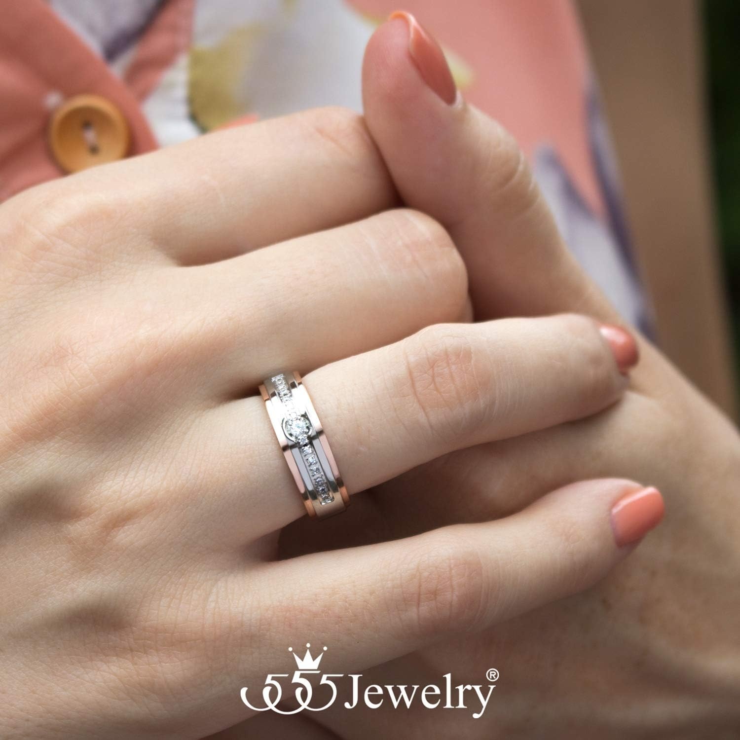 image:image555Jewelry 6mm Stainless Steel Sparkly Cubic Zirconia Wedding Band Ring for Women amp MenSilver Rose Gold