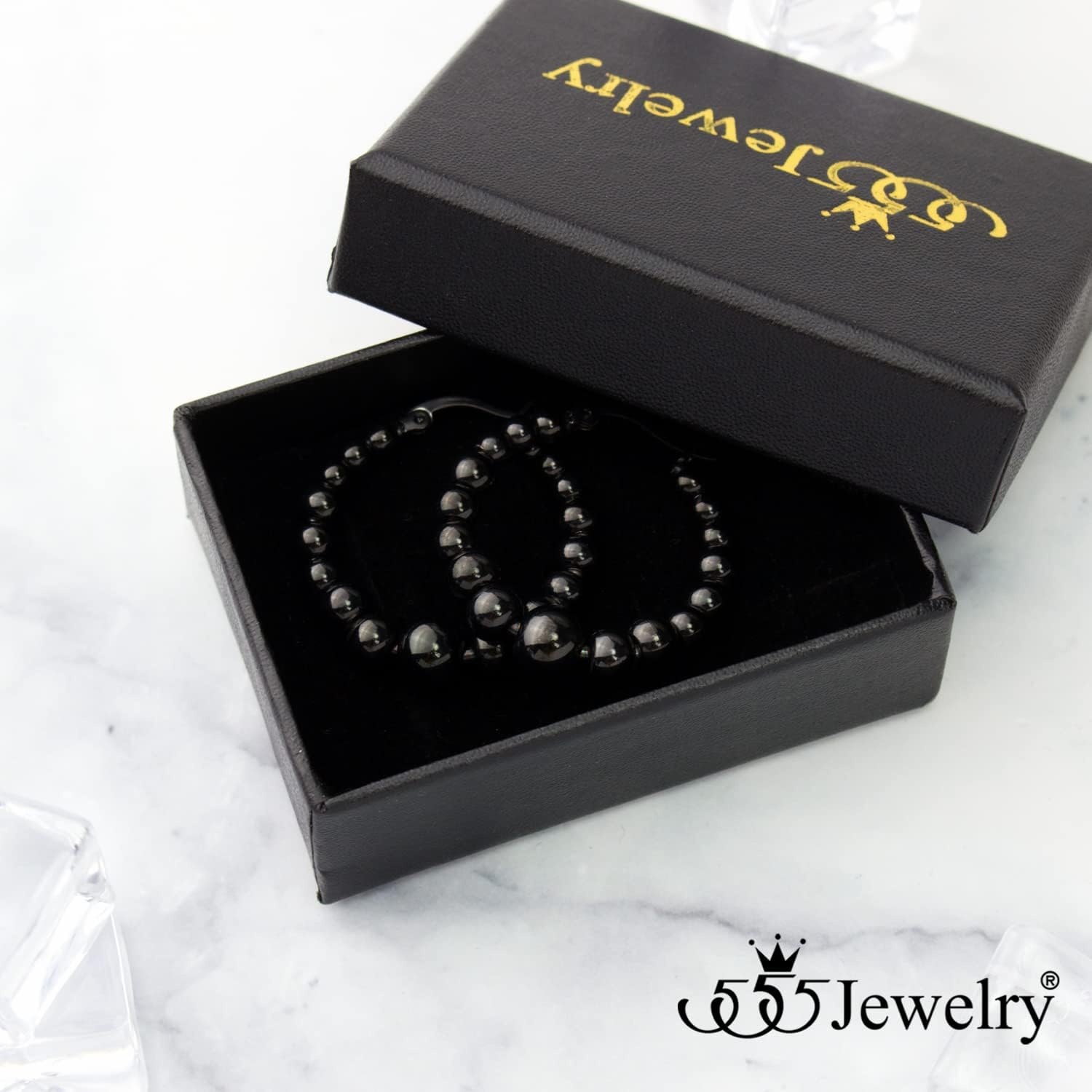image:image555Jewelry Hypoallergenic Large Stainless Steel Beaded Hoop Earrings for WomenBlack