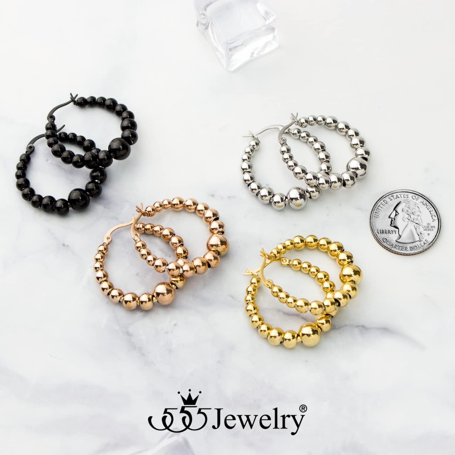 image:image555Jewelry Hypoallergenic Large Stainless Steel Beaded Hoop Earrings for WomenGold