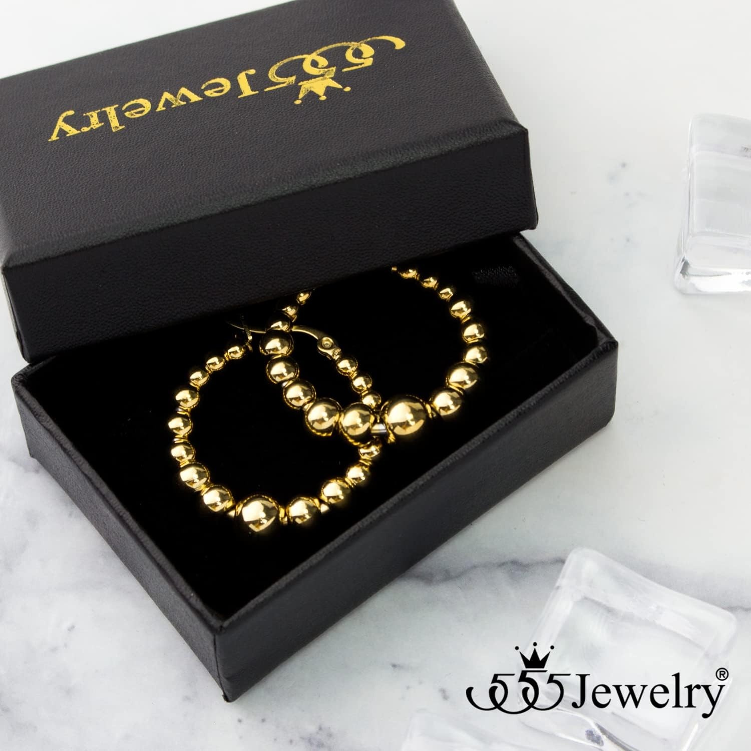 image:image555Jewelry Hypoallergenic Large Stainless Steel Beaded Hoop Earrings for WomenGold