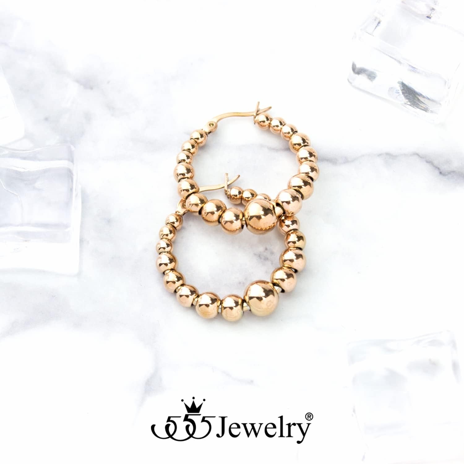 image:image555Jewelry Hypoallergenic Large Stainless Steel Beaded Hoop Earrings for WomenRose Gold