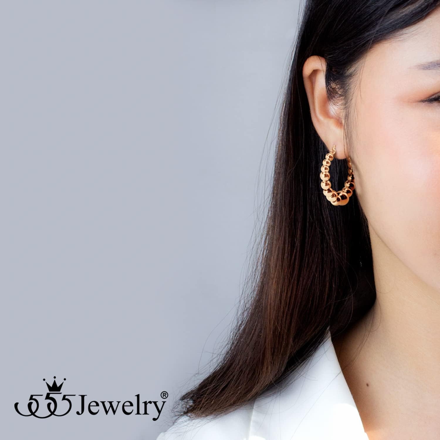 image:image555Jewelry Hypoallergenic Large Stainless Steel Beaded Hoop Earrings for WomenRose Gold