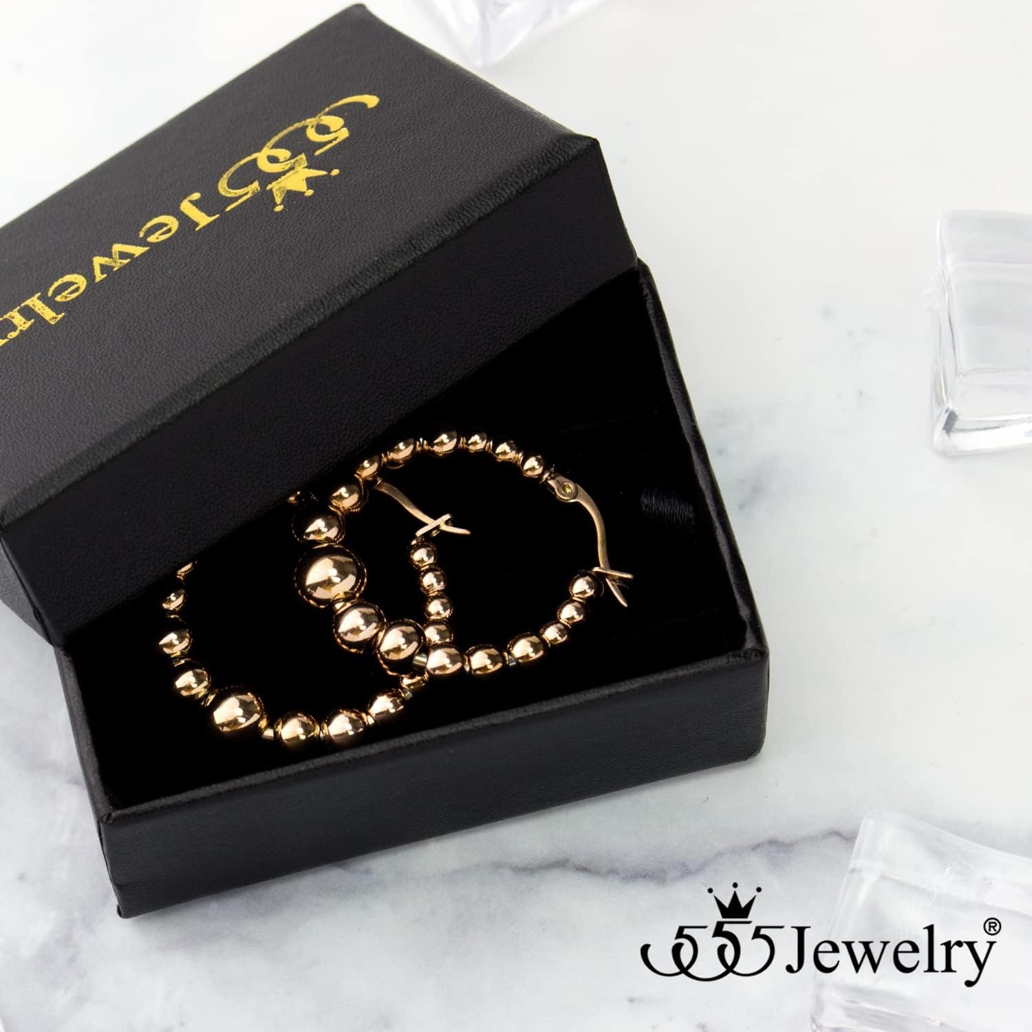image:image555Jewelry Hypoallergenic Large Stainless Steel Beaded Hoop Earrings for WomenRose Gold