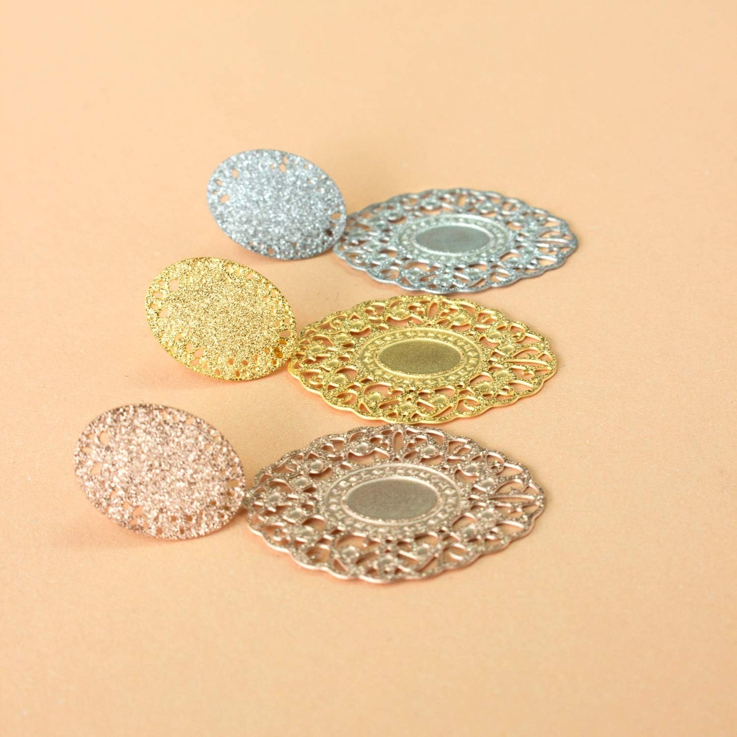image:image555Jewelry Hypoallergenic Stainless Steel Oval Drop Dangle Filigree Earrings for WomenGold