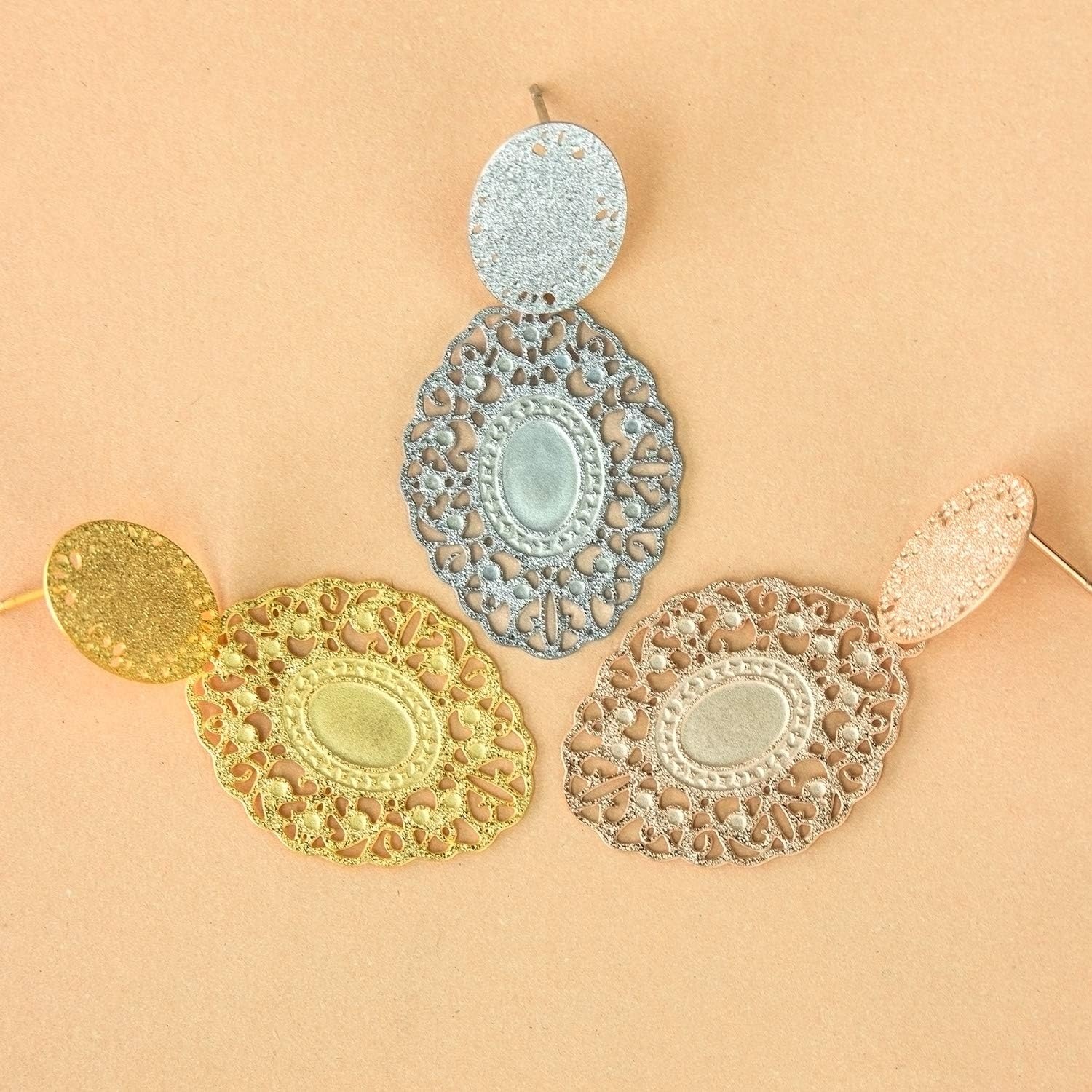 image:image555Jewelry Hypoallergenic Stainless Steel Oval Drop Dangle Filigree Earrings for WomenGold