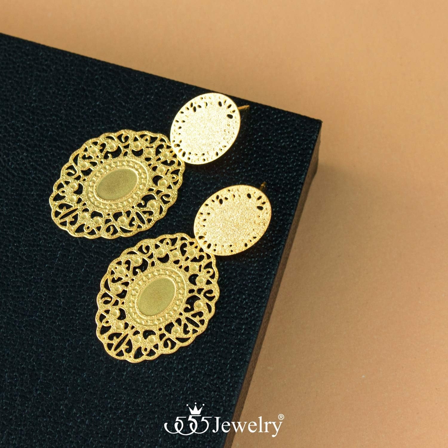 image:image555Jewelry Hypoallergenic Stainless Steel Oval Drop Dangle Filigree Earrings for WomenGold