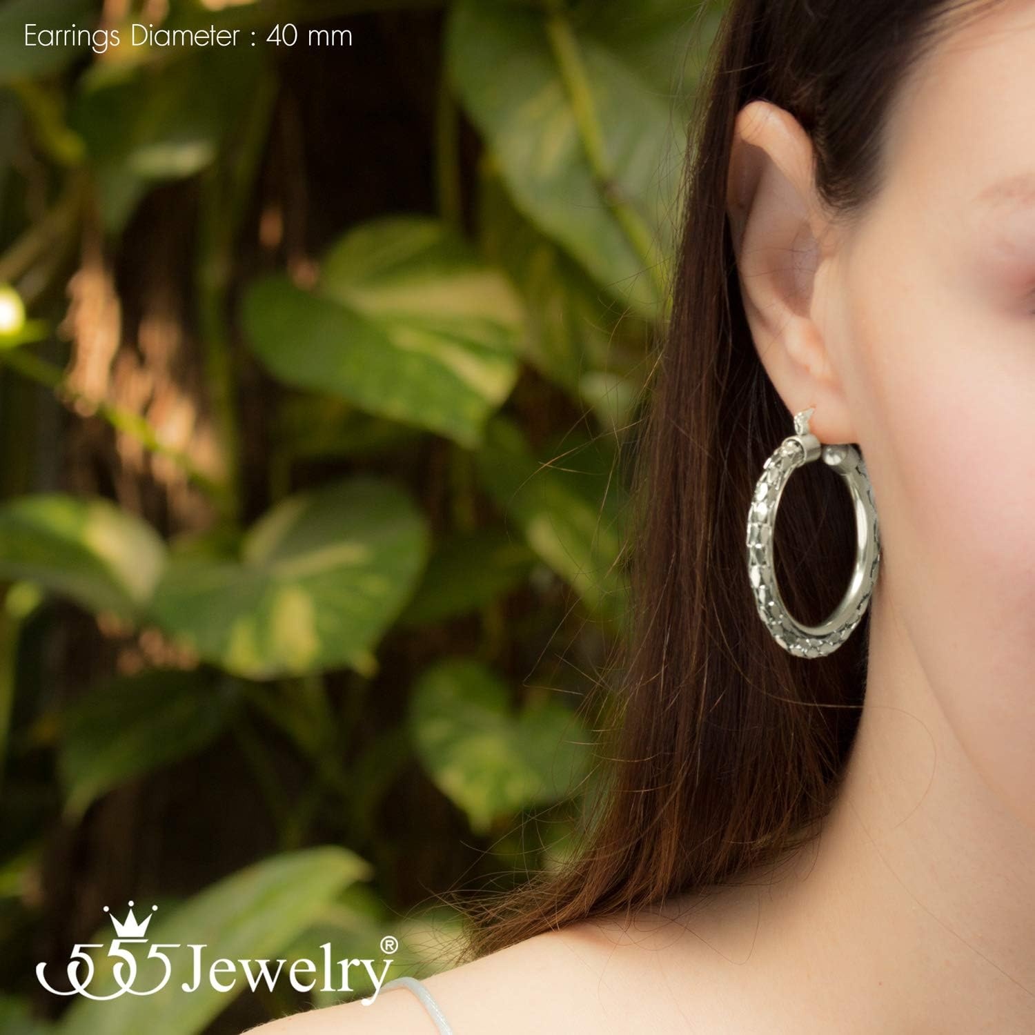 image:image555Jewelry Medium Hoop Earrings for Women Round with Shimmering Boston LinksSilver
