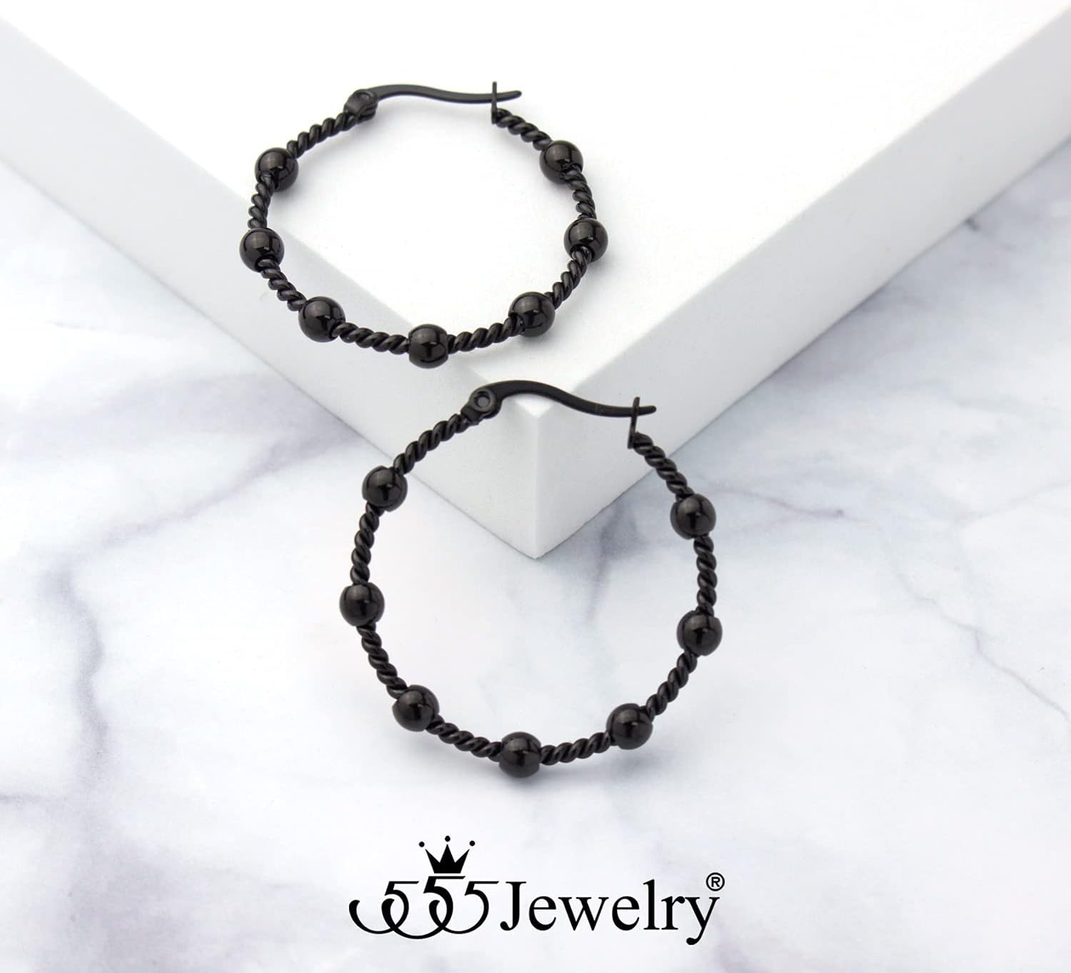 image:image555Jewelry Medium Twisted Wire Round Woven Stainless Steel Hoop Earrings for WomenBlack