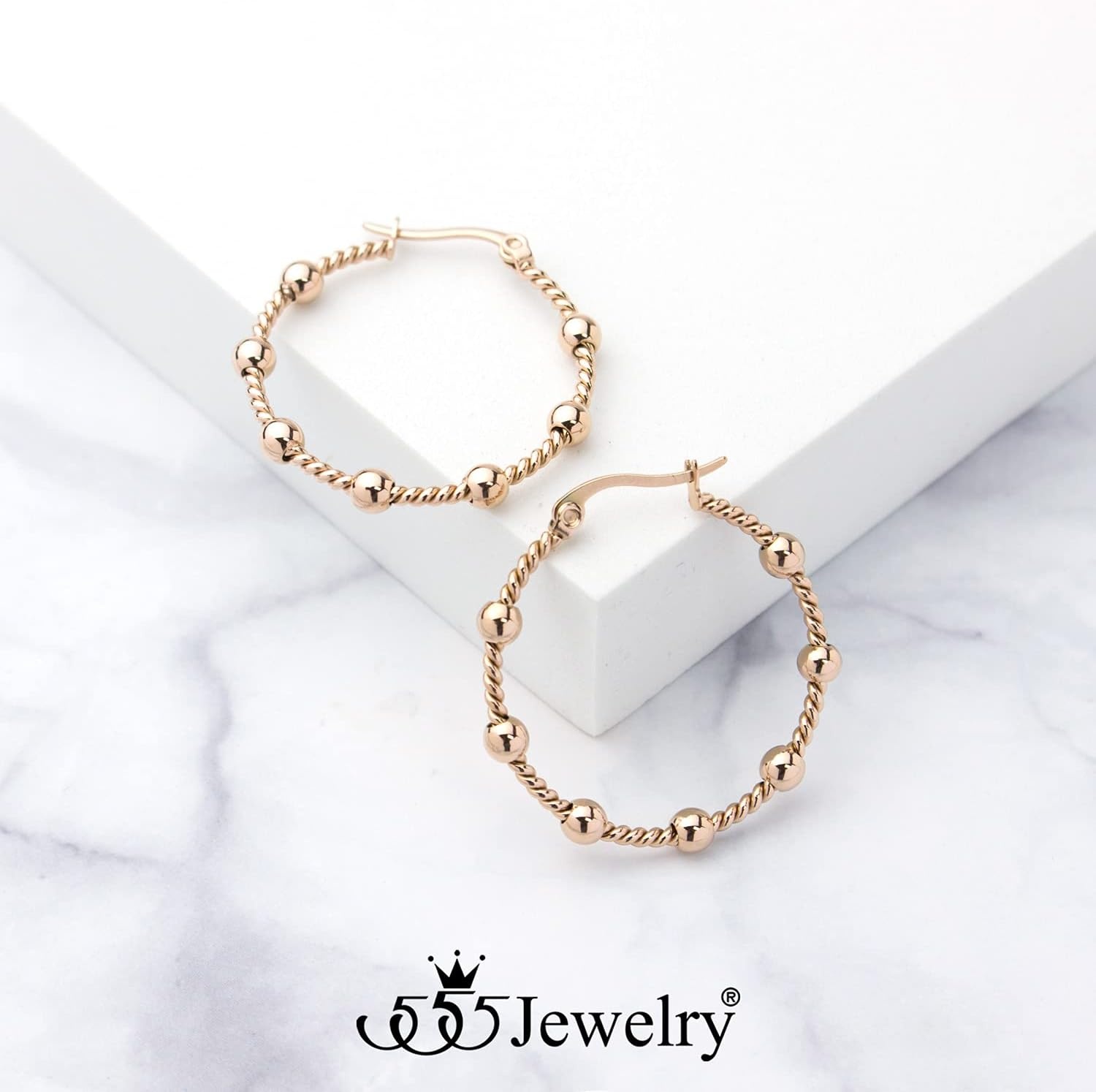 image:image555Jewelry Medium Twisted Wire Round Woven Stainless Steel Hoop Earrings for WomenRose Gold