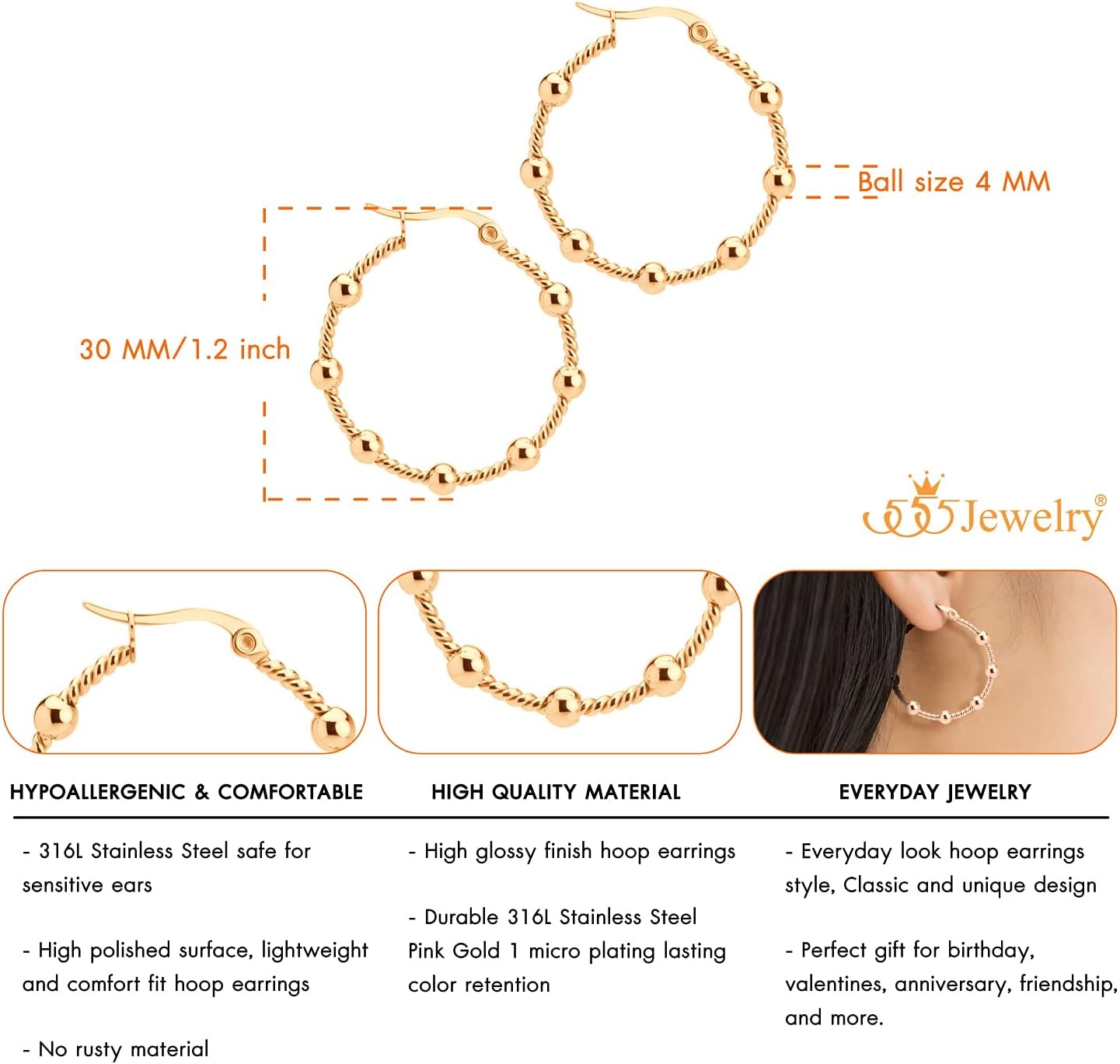 image:image555Jewelry Medium Twisted Wire Round Woven Stainless Steel Hoop Earrings for WomenRose Gold