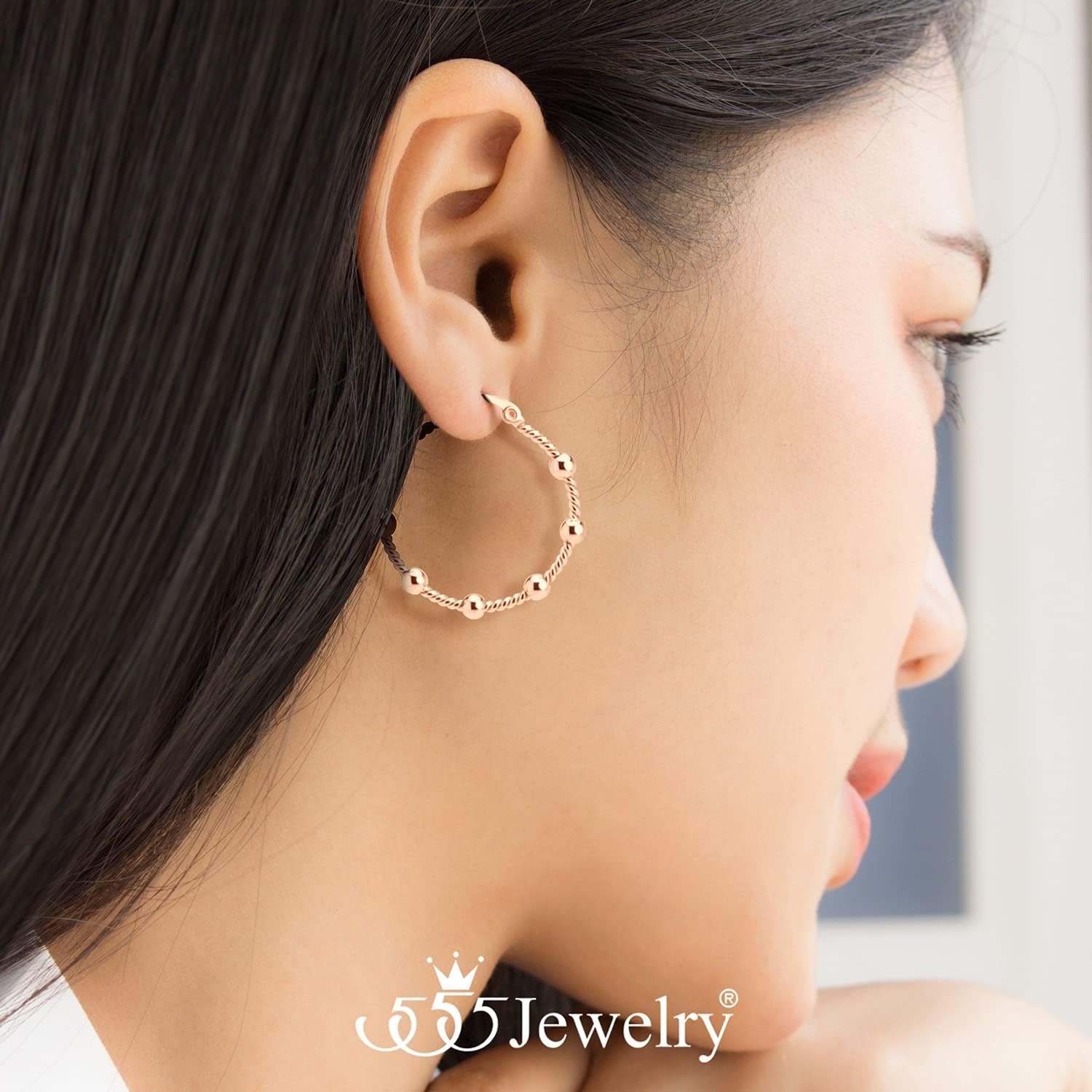 image:image555Jewelry Medium Twisted Wire Round Woven Stainless Steel Hoop Earrings for WomenRose Gold