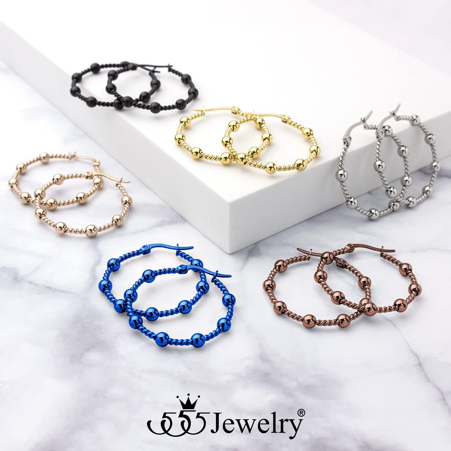 image:image555Jewelry Medium Twisted Wire Round Woven Stainless Steel Hoop Earrings for WomenRose Gold