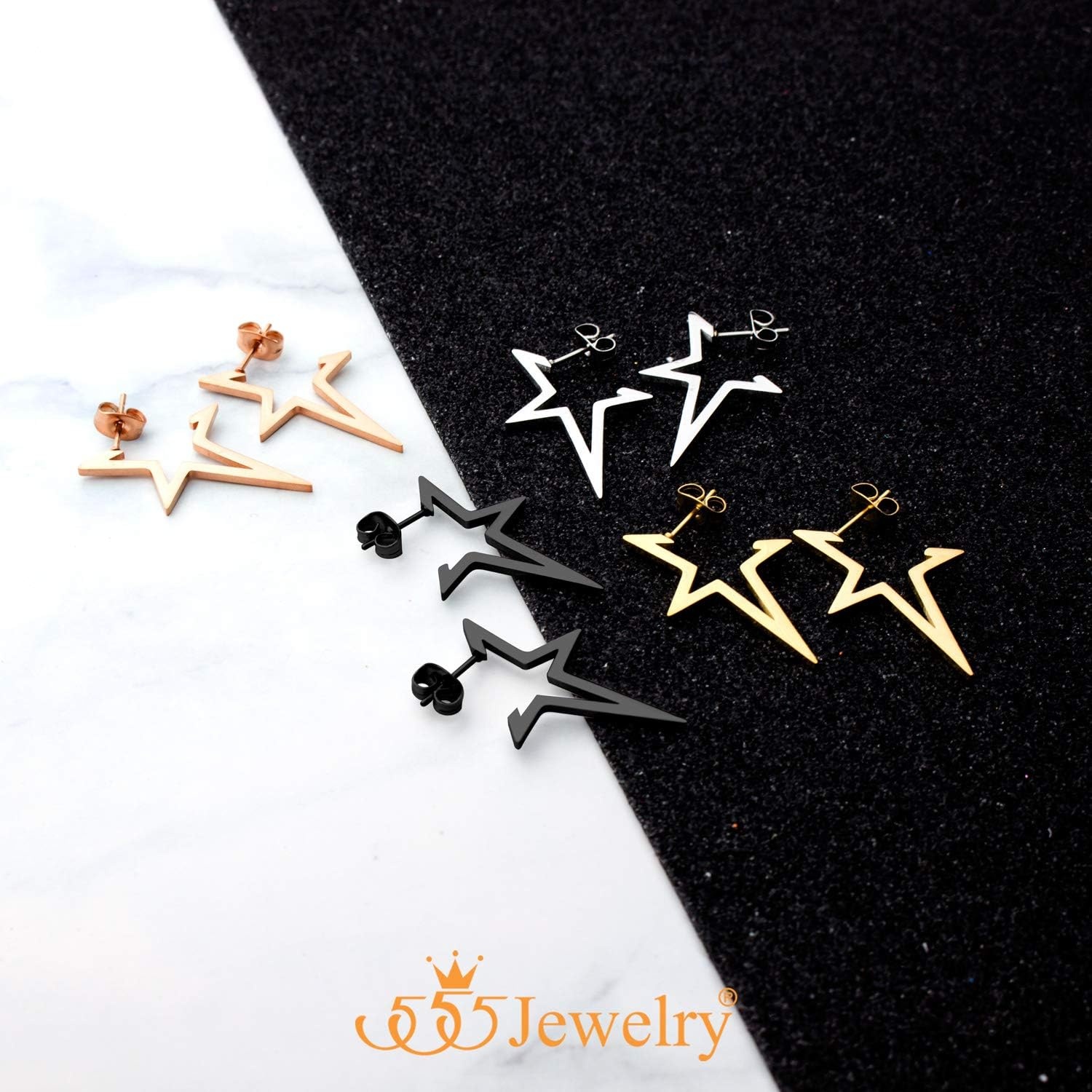 image:image555Jewelry Nickel Free Edgy Open Shooting Star Stud Hoop Earrings for Ladies amp WomenBlack
