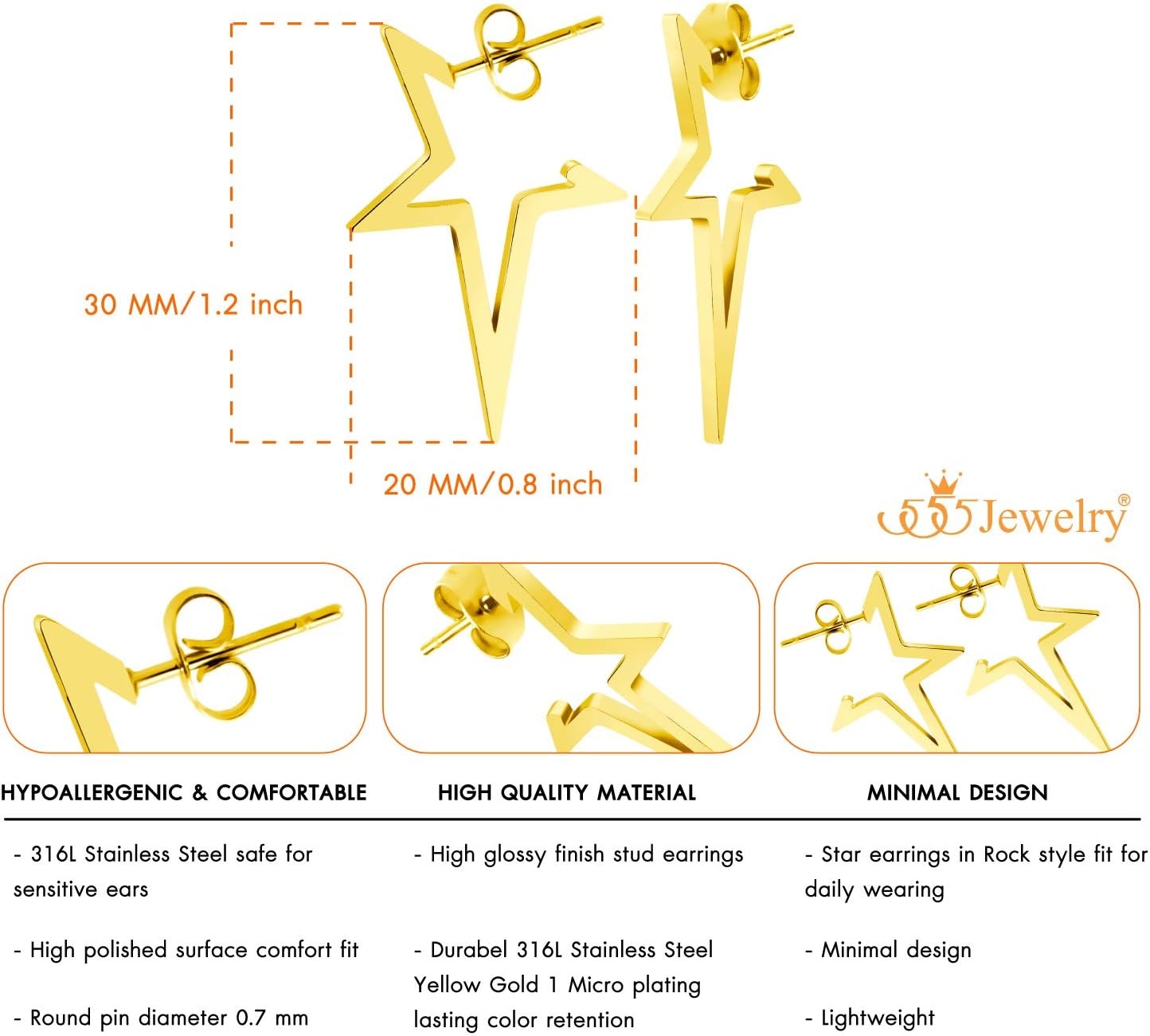 image:image555Jewelry Nickel Free Edgy Open Shooting Star Stud Hoop Earrings for Ladies amp WomenGold
