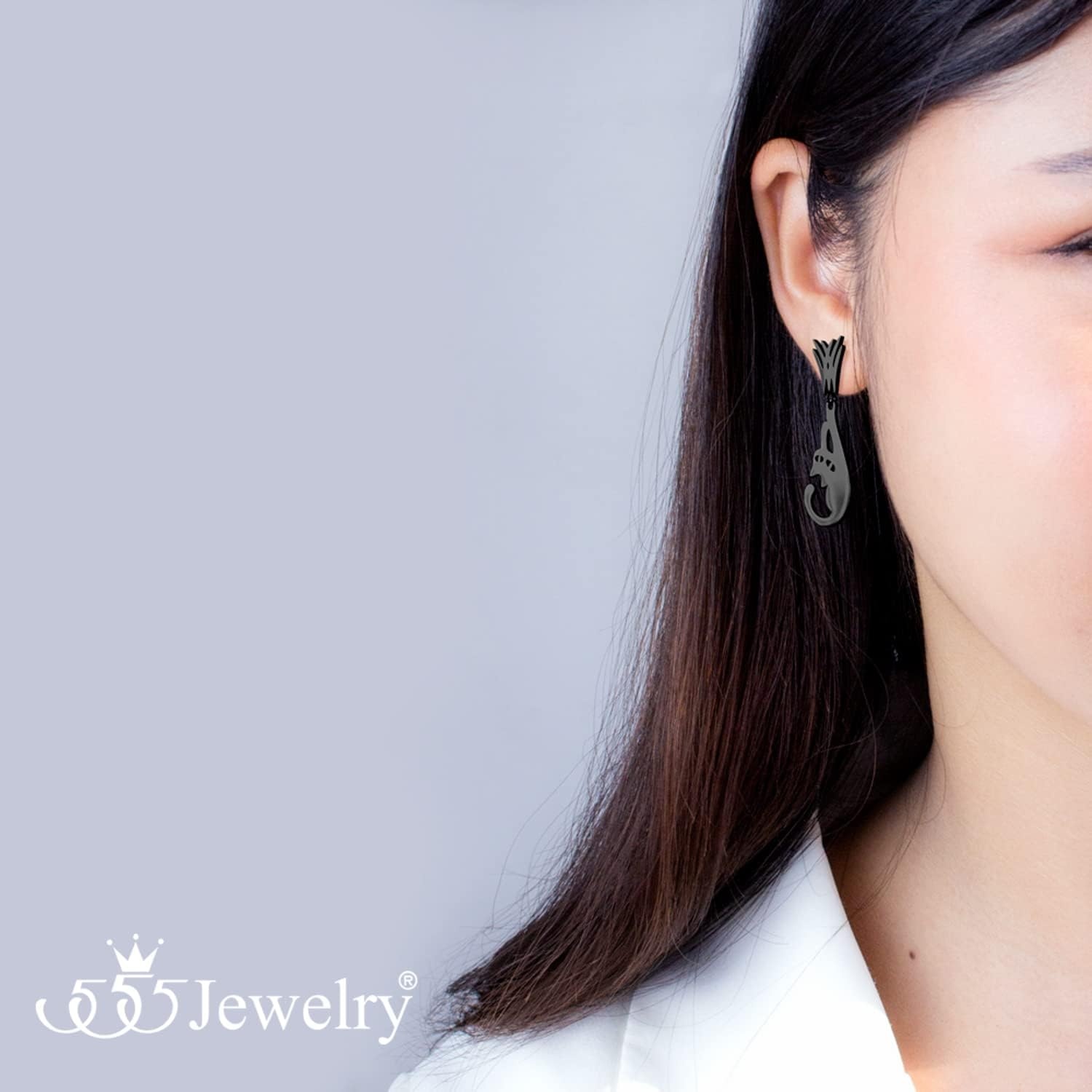 image:image555Jewelry Stainless Steel Cute Hanging Cat Earrings Dangling Drop Cat Jewelry for WomenBlack Style 1