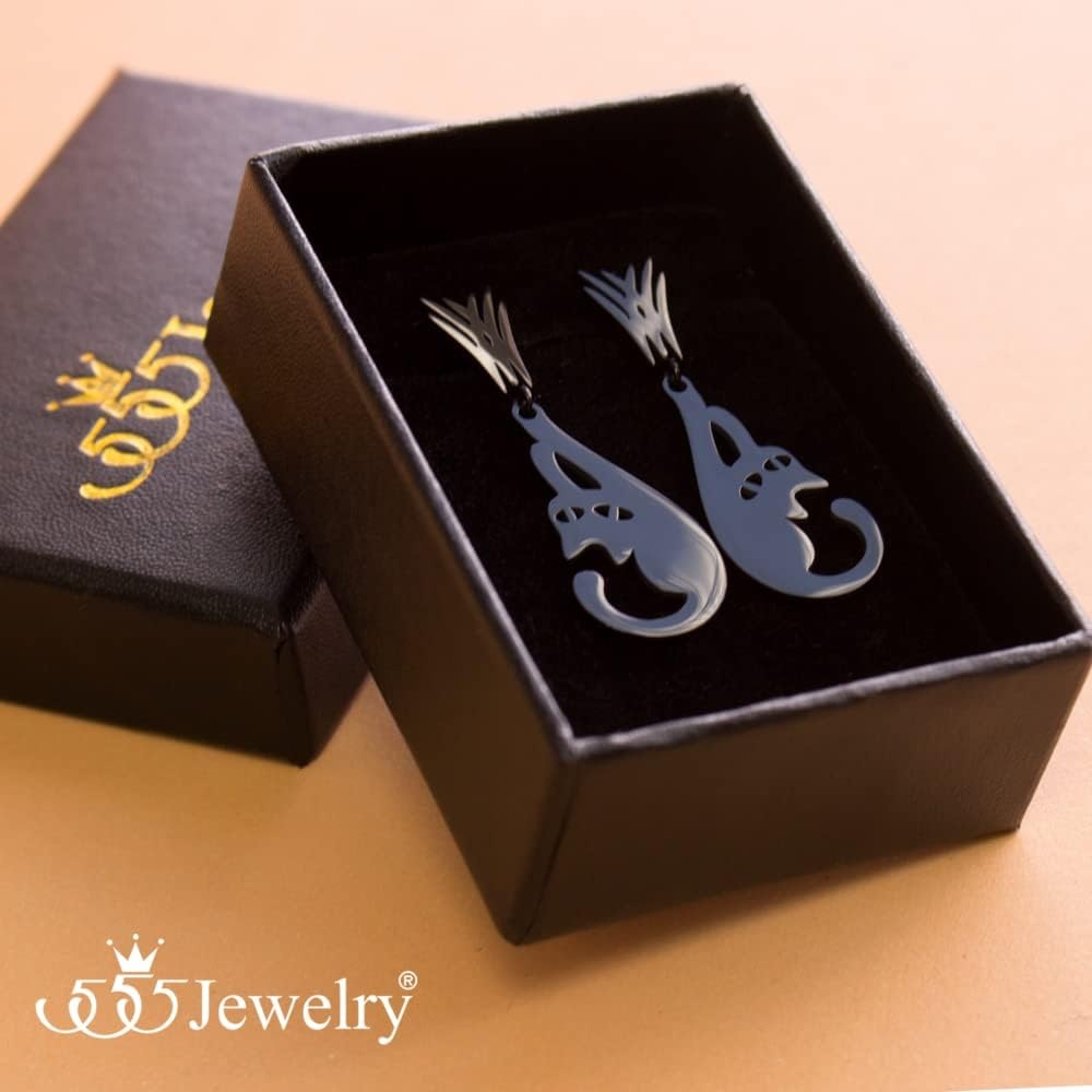 image:image555Jewelry Stainless Steel Cute Hanging Cat Earrings Dangling Drop Cat Jewelry for WomenBlack Style 1