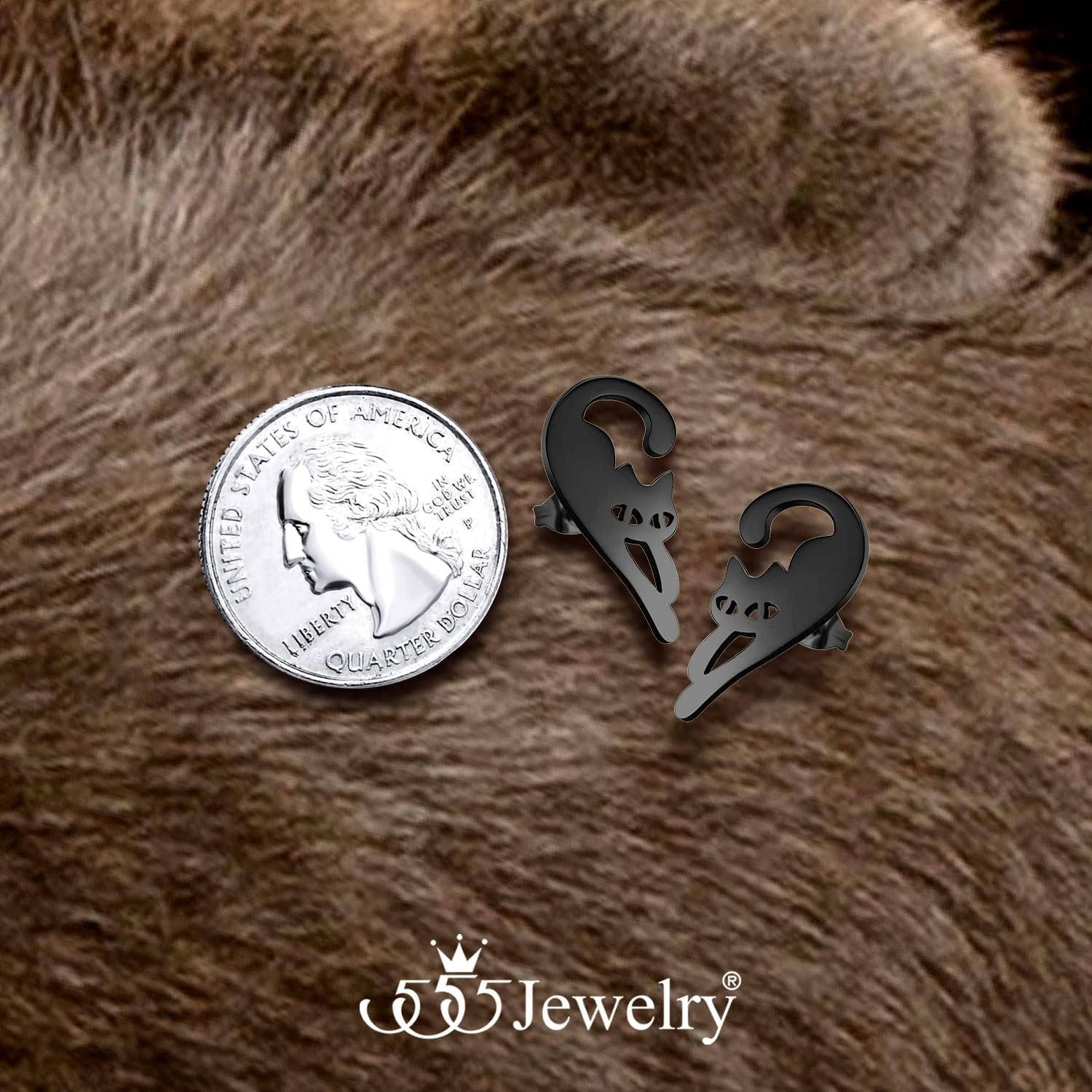 image:image555Jewelry Stainless Steel Cute Hanging Cat Earrings Dangling Drop Cat Jewelry for WomenBlack Style 2