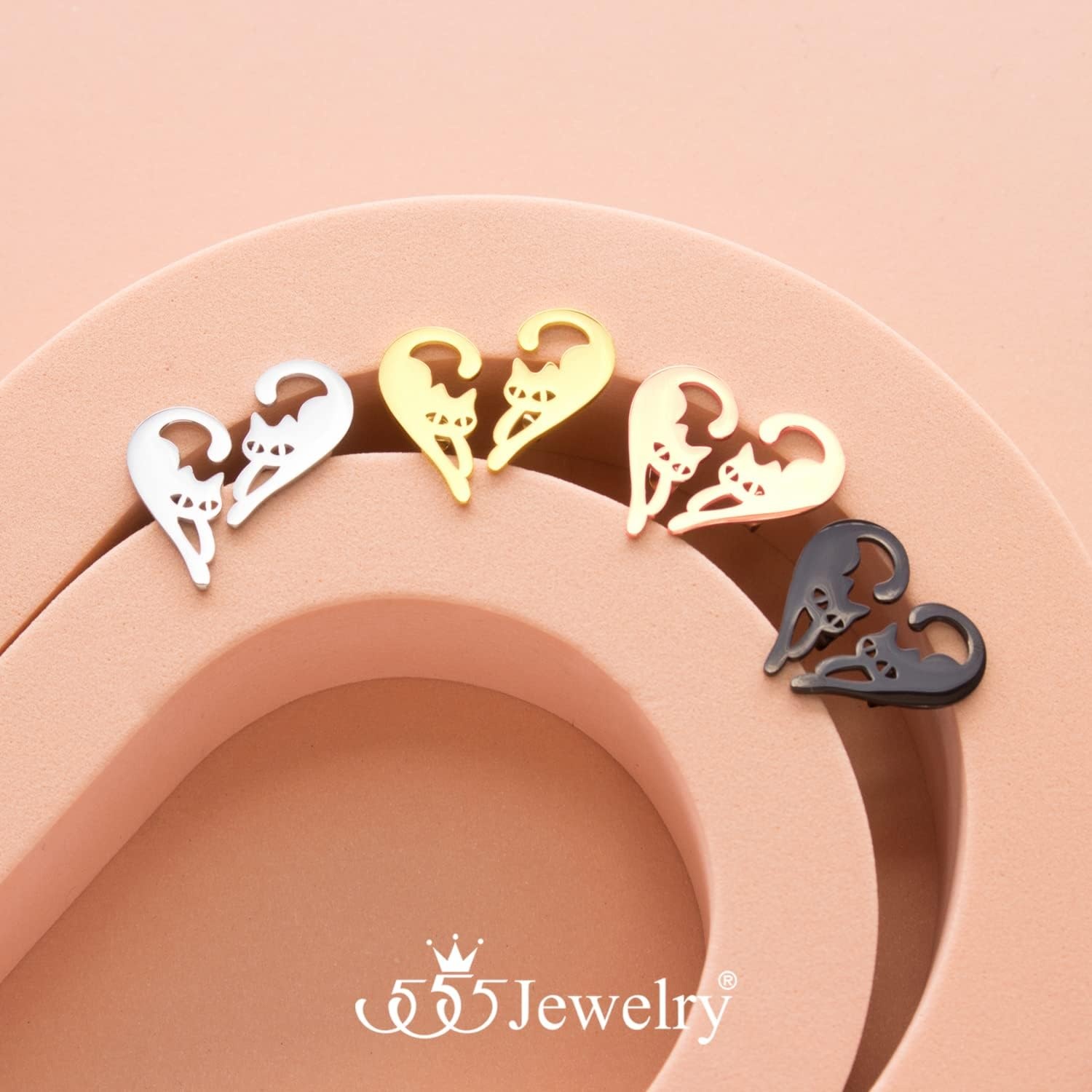 image:image555Jewelry Stainless Steel Cute Hanging Cat Earrings Dangling Drop Cat Jewelry for WomenBlack Style 2