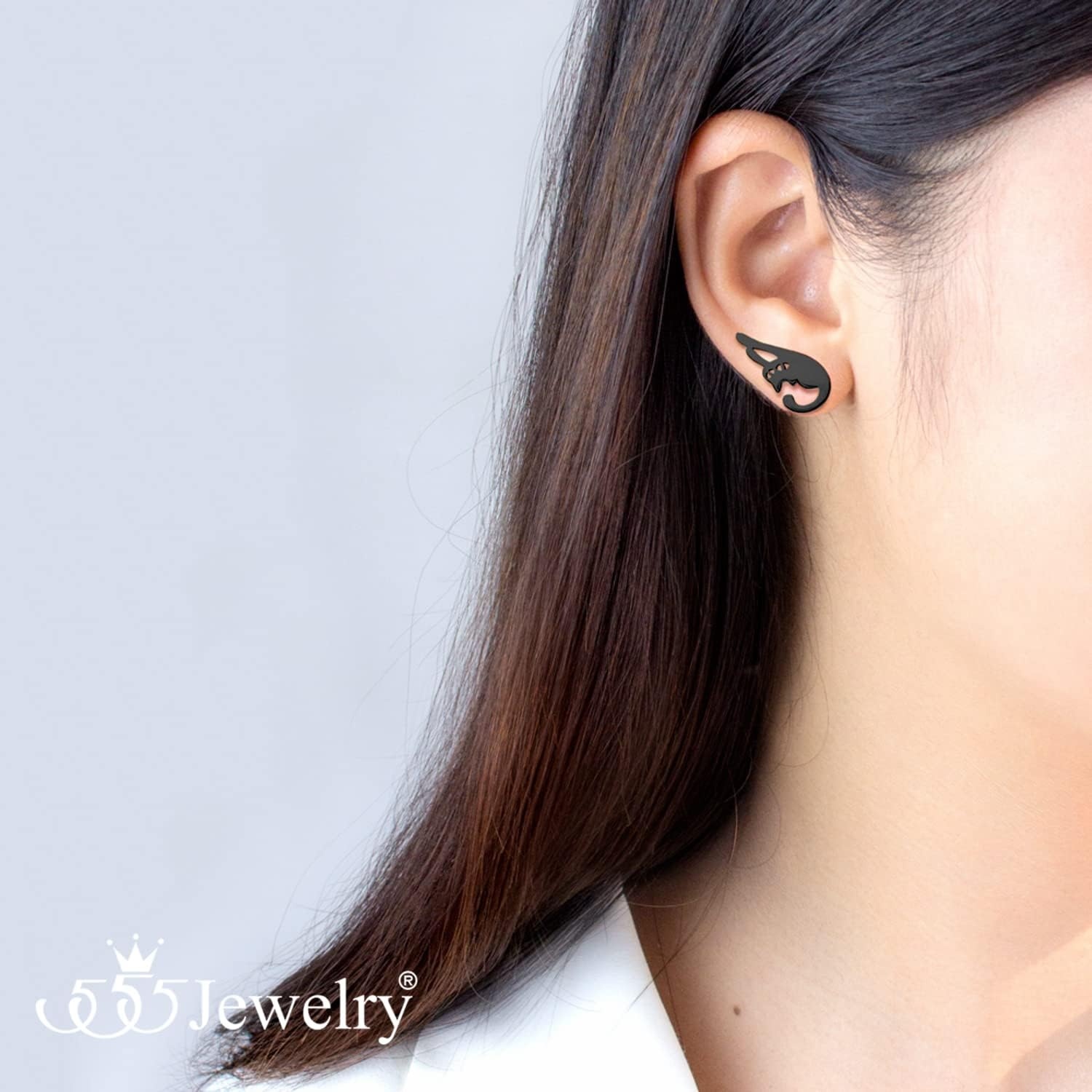 image:image555Jewelry Stainless Steel Cute Hanging Cat Earrings Dangling Drop Cat Jewelry for WomenBlack Style 2