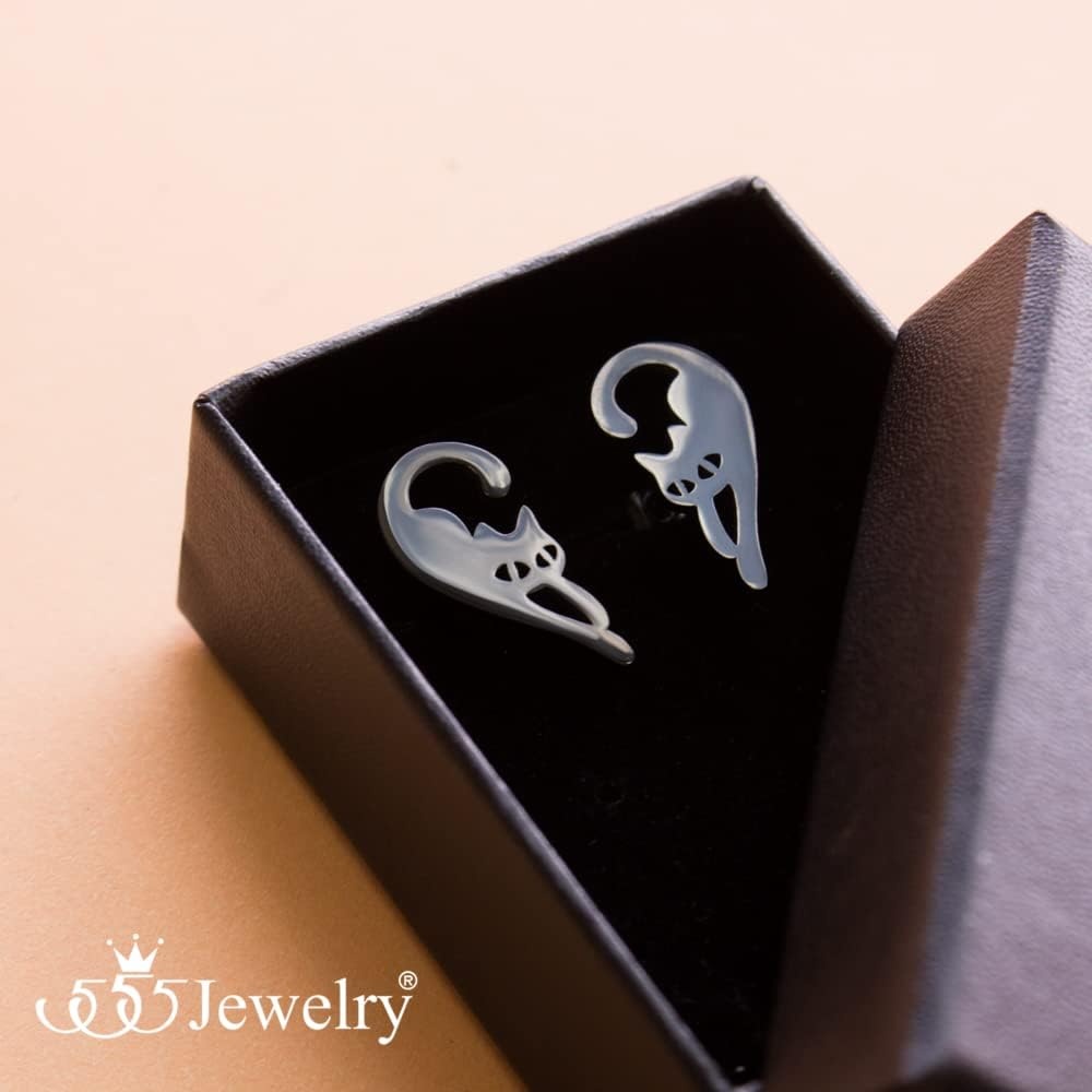 image:image555Jewelry Stainless Steel Cute Hanging Cat Earrings Dangling Drop Cat Jewelry for WomenBlack Style 2