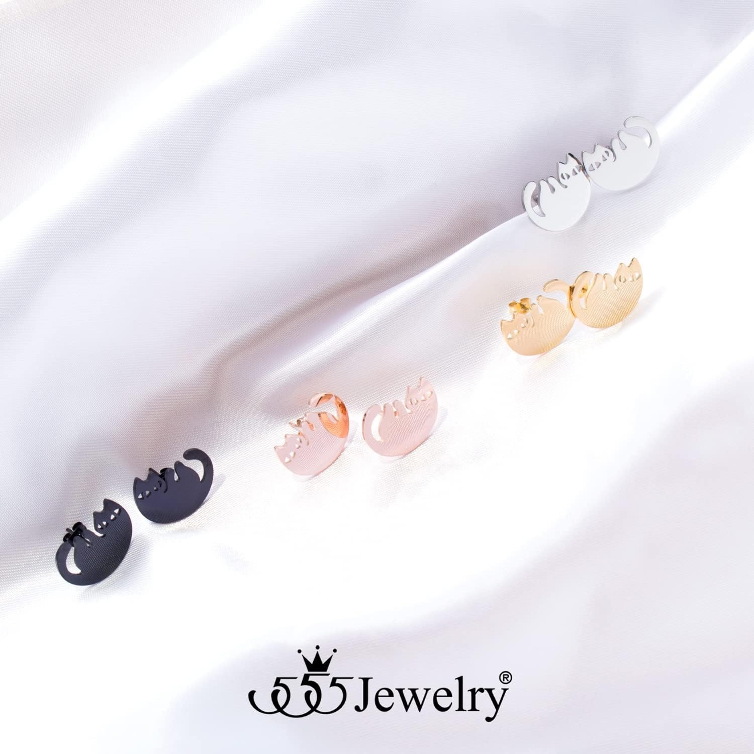 image:image555Jewelry Stainless Steel Cute Hanging Cat Earrings Dangling Drop Cat Jewelry for WomenBlack Style 3