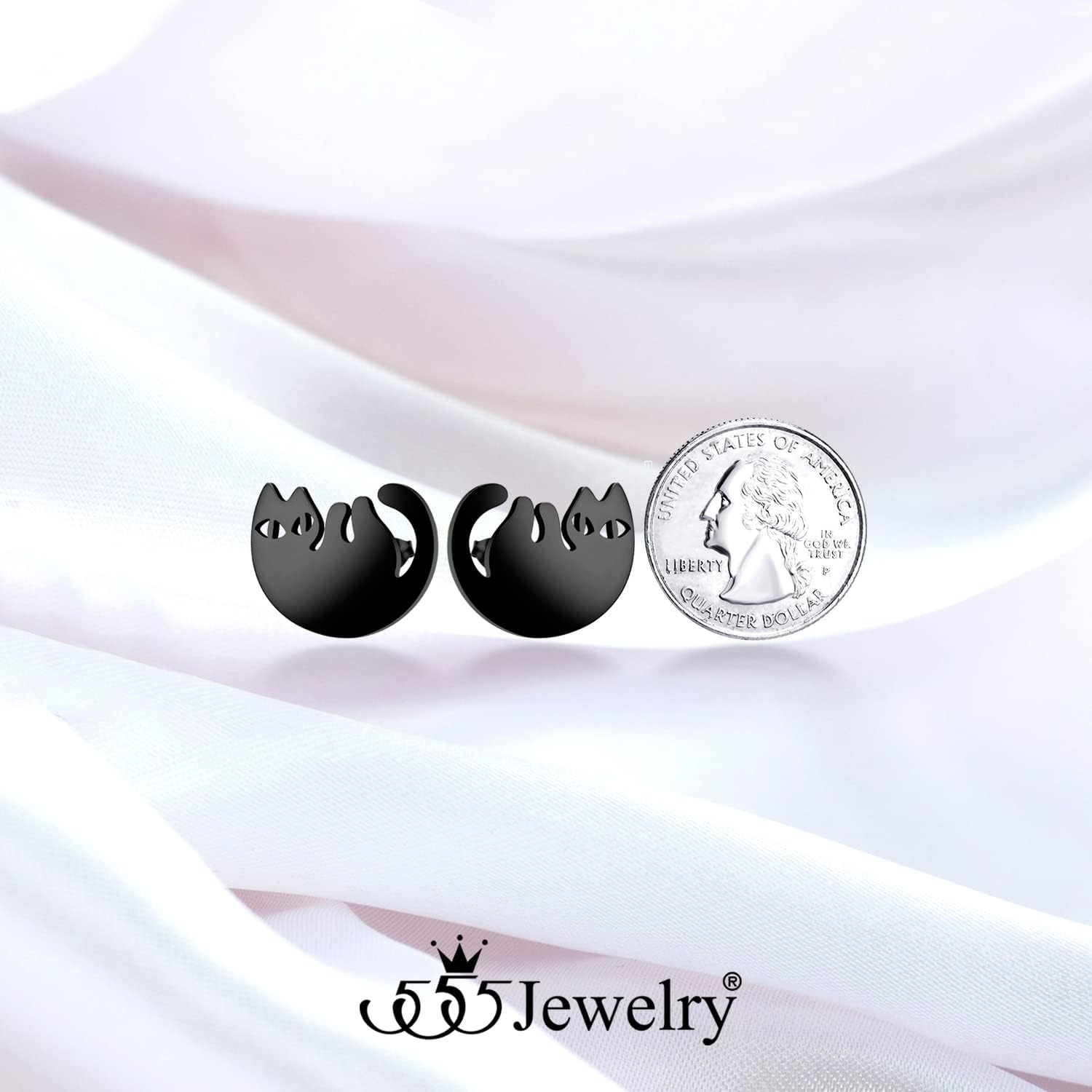 image:image555Jewelry Stainless Steel Cute Hanging Cat Earrings Dangling Drop Cat Jewelry for WomenBlack Style 3