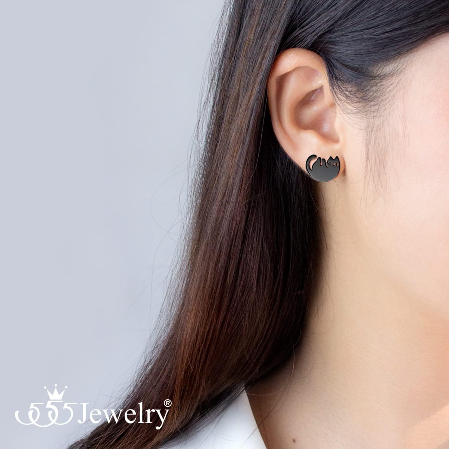image:image555Jewelry Stainless Steel Cute Hanging Cat Earrings Dangling Drop Cat Jewelry for WomenBlack Style 3