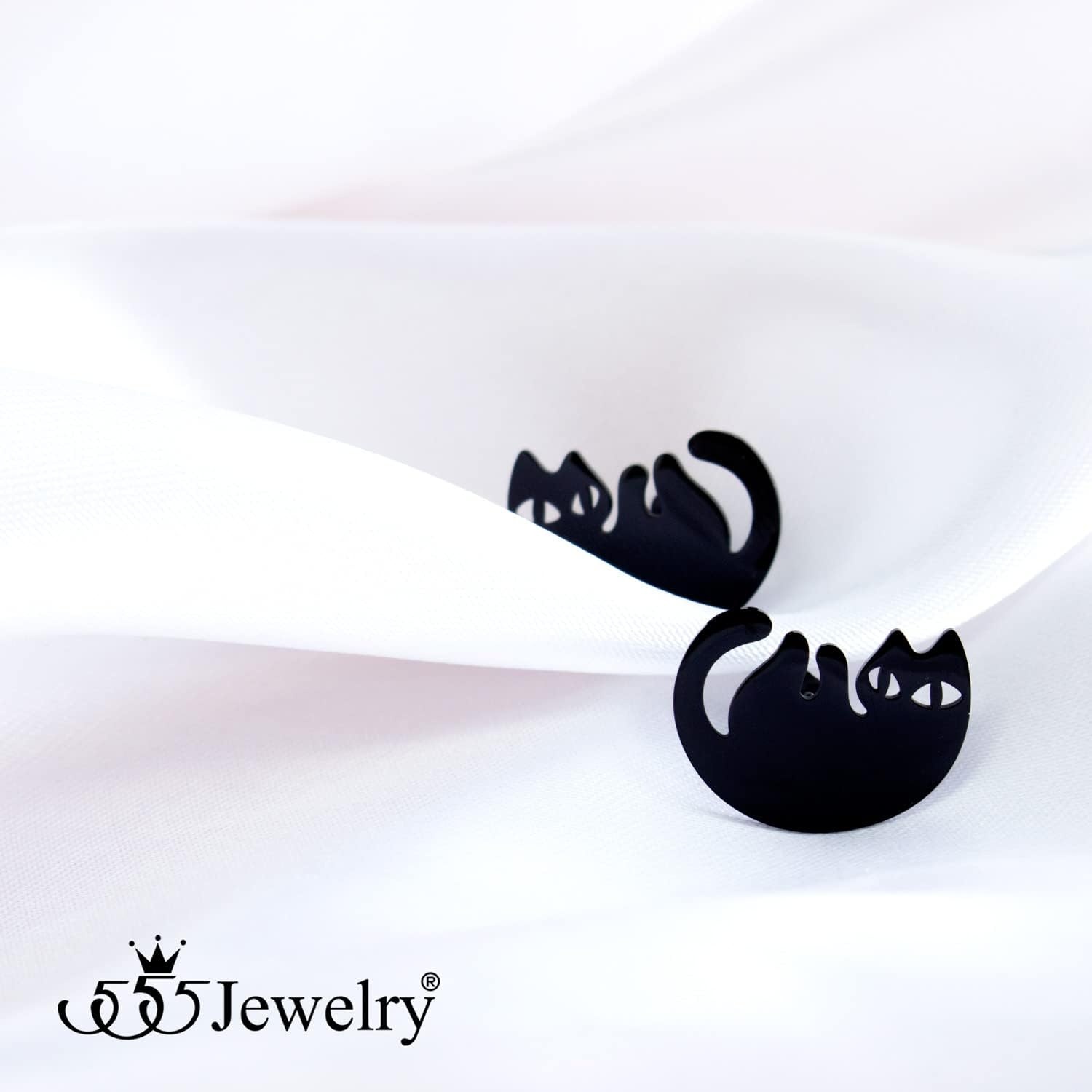 image:image555Jewelry Stainless Steel Cute Hanging Cat Earrings Dangling Drop Cat Jewelry for WomenBlack Style 3