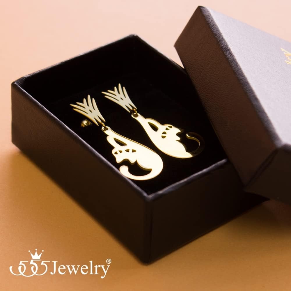 image:image555Jewelry Stainless Steel Cute Hanging Cat Earrings Dangling Drop Cat Jewelry for WomenGold Style 1