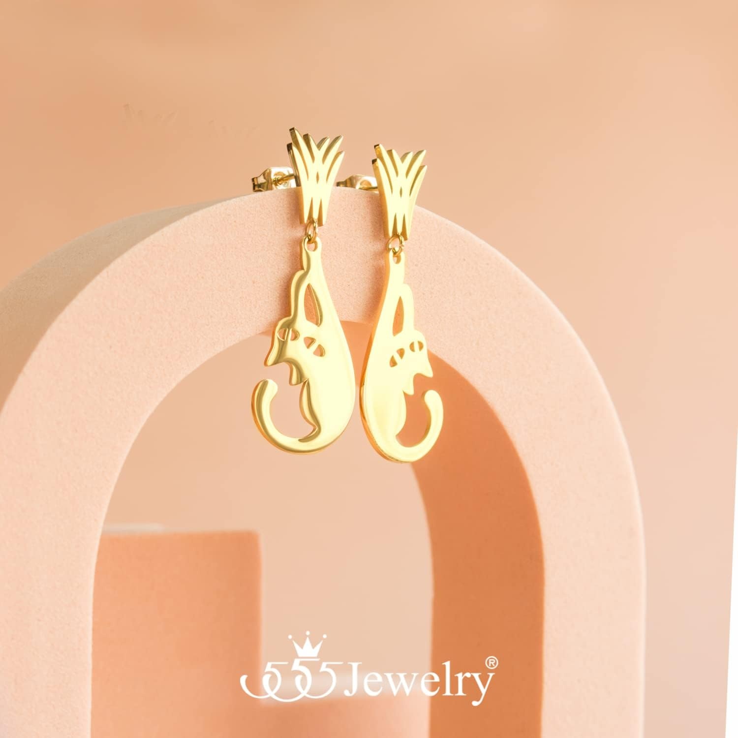 image:image555Jewelry Stainless Steel Cute Hanging Cat Earrings Dangling Drop Cat Jewelry for WomenGold Style 1