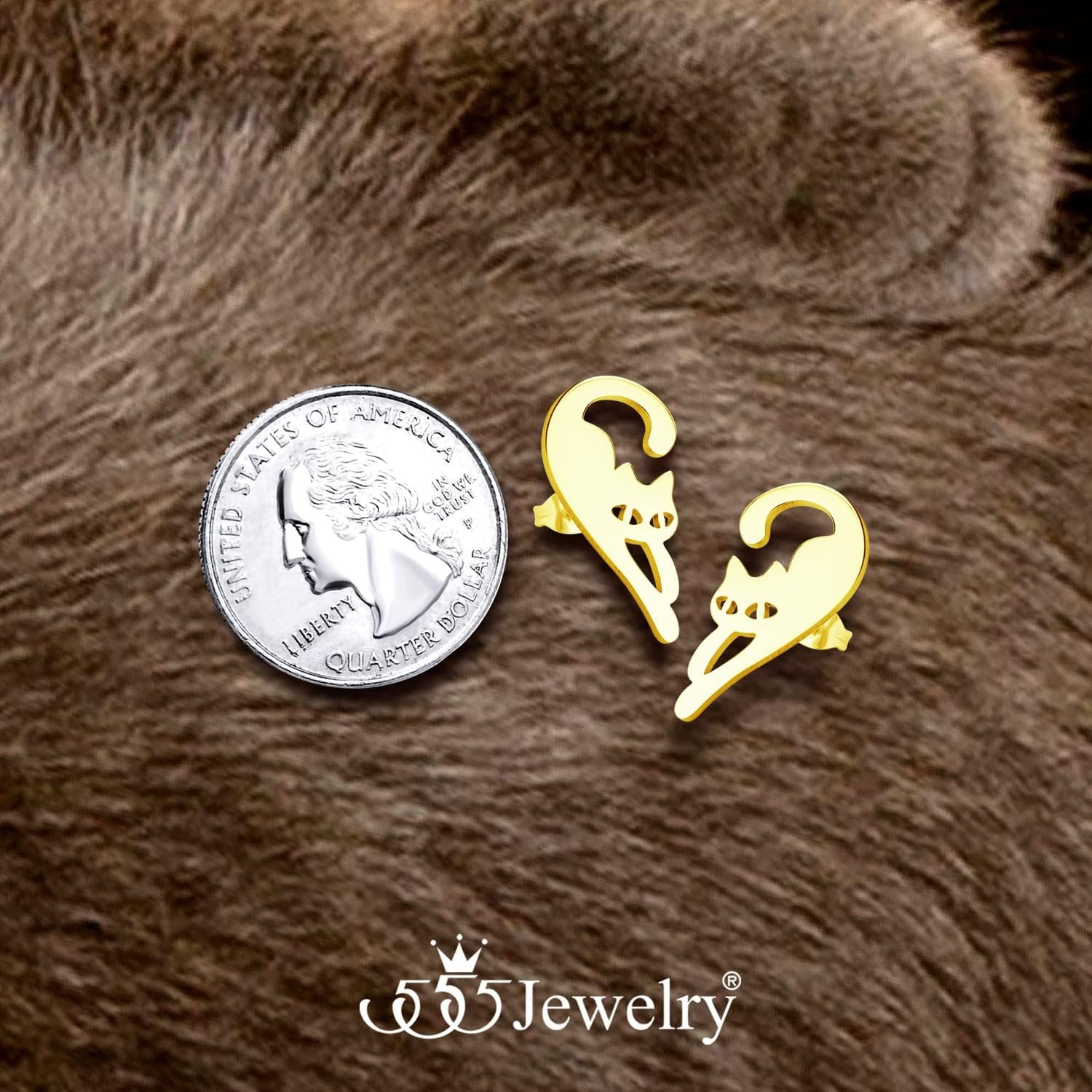 image:image555Jewelry Stainless Steel Cute Hanging Cat Earrings Dangling Drop Cat Jewelry for WomenGold Style 2