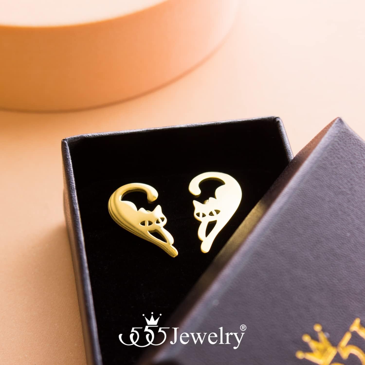 image:image555Jewelry Stainless Steel Cute Hanging Cat Earrings Dangling Drop Cat Jewelry for WomenGold Style 2