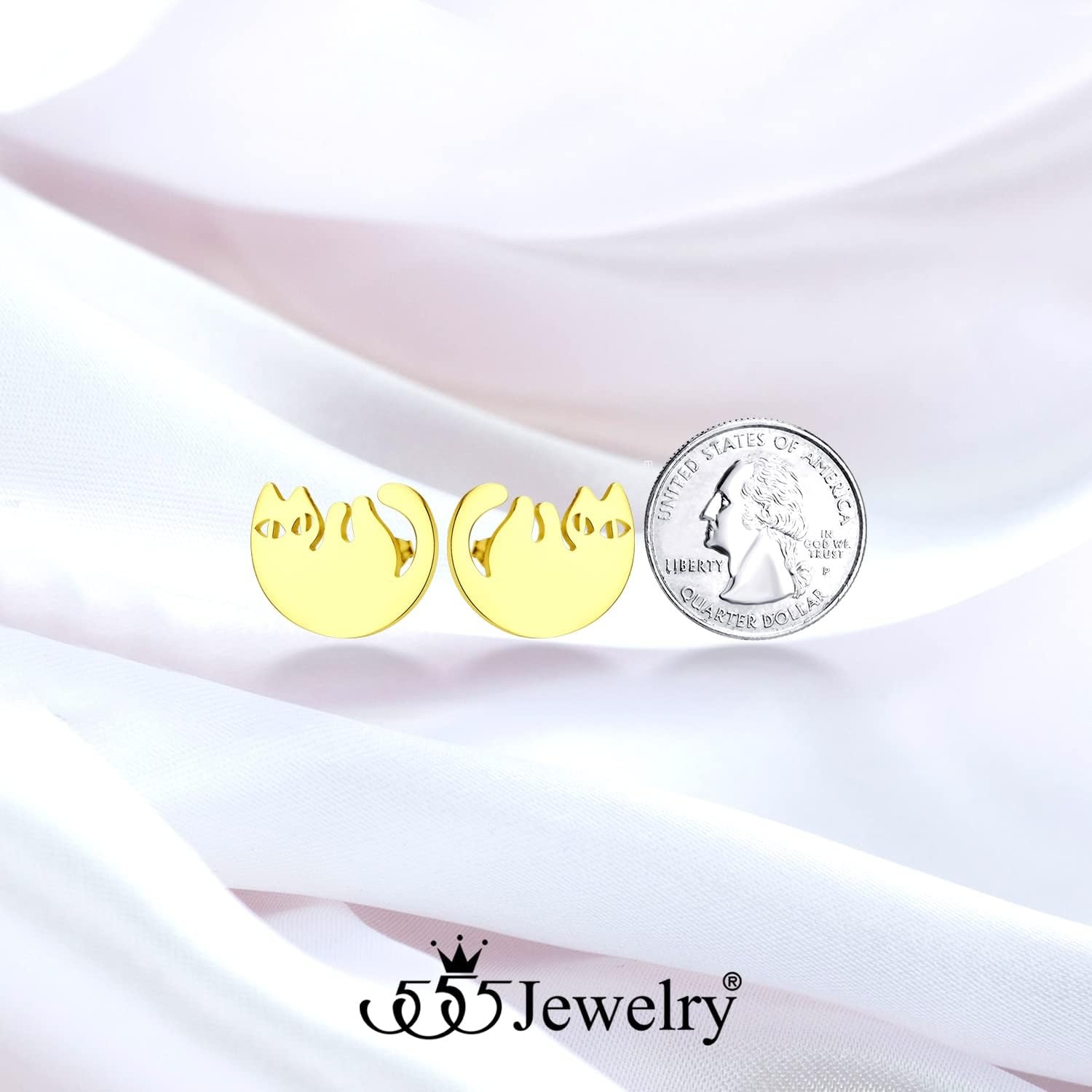 image:image555Jewelry Stainless Steel Cute Hanging Cat Earrings Dangling Drop Cat Jewelry for WomenGold Style 3