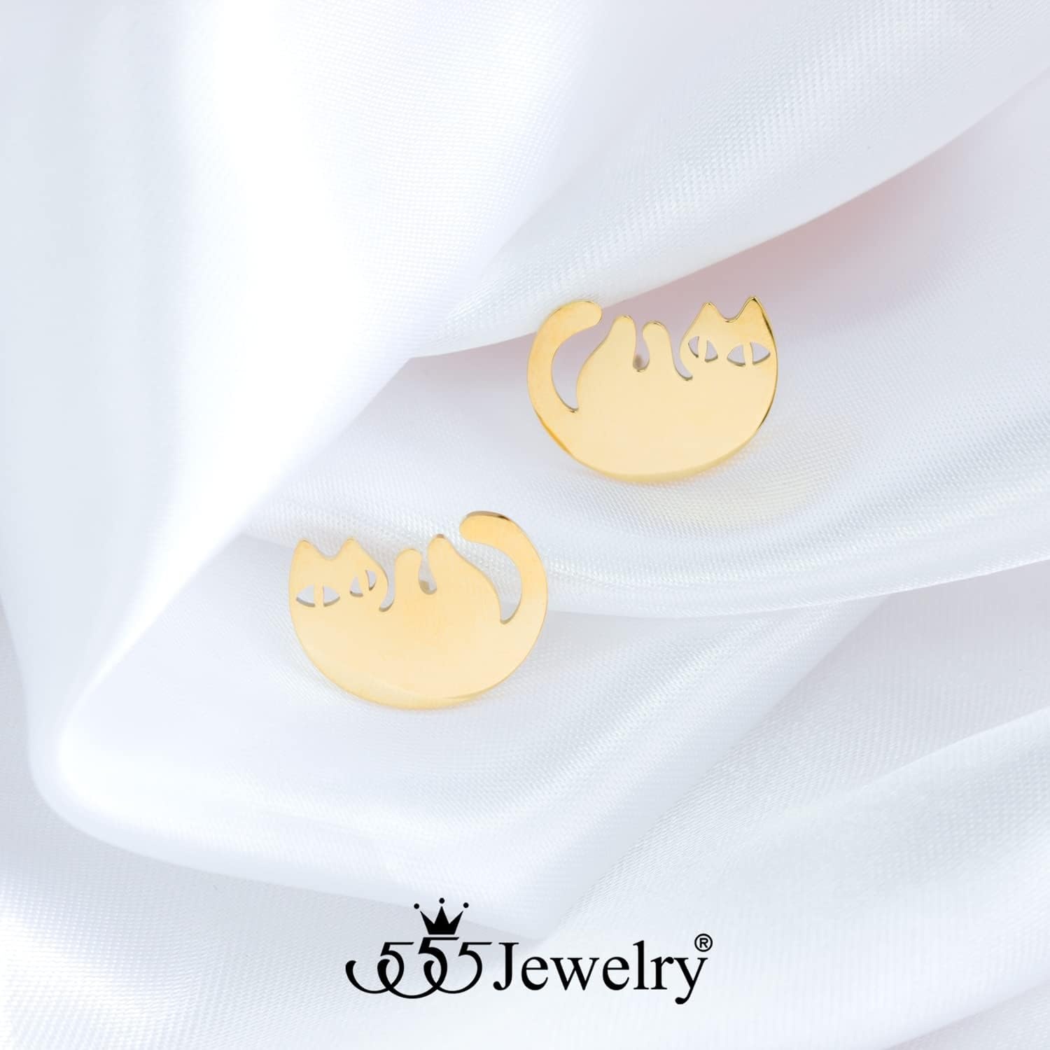 image:image555Jewelry Stainless Steel Cute Hanging Cat Earrings Dangling Drop Cat Jewelry for WomenGold Style 3