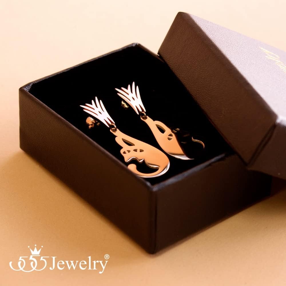 image:image555Jewelry Stainless Steel Cute Hanging Cat Earrings Dangling Drop Cat Jewelry for WomenRose Gold Style 1